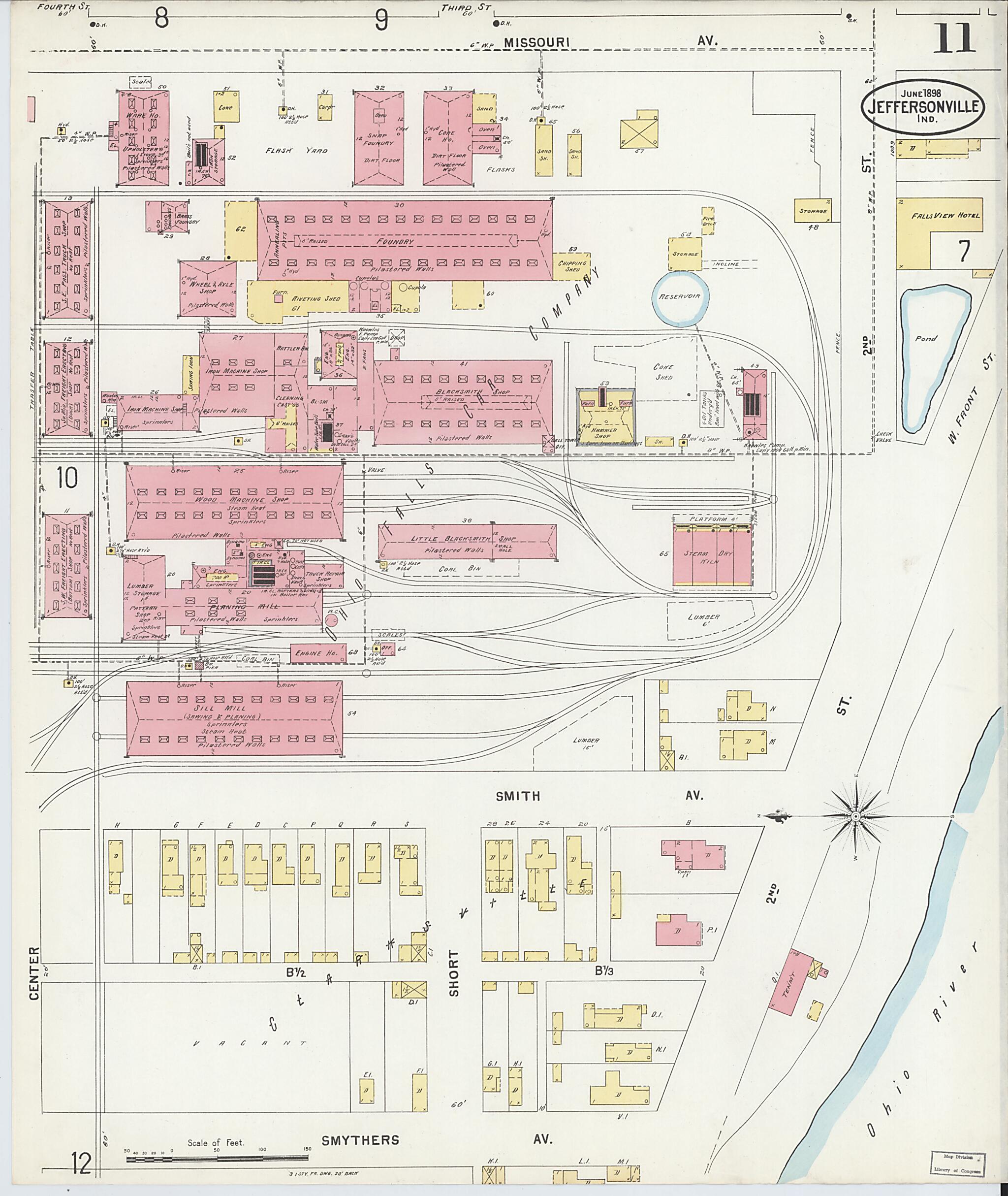 This old map of Jeffersonville, Clark County, Indiana was created by Sanborn Map Company in 1898