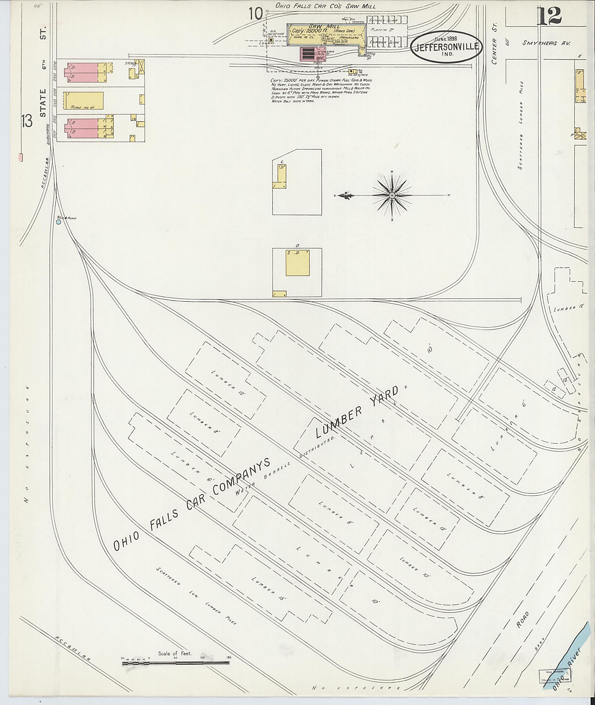 This old map of Jeffersonville, Clark County, Indiana was created by Sanborn Map Company in 1898