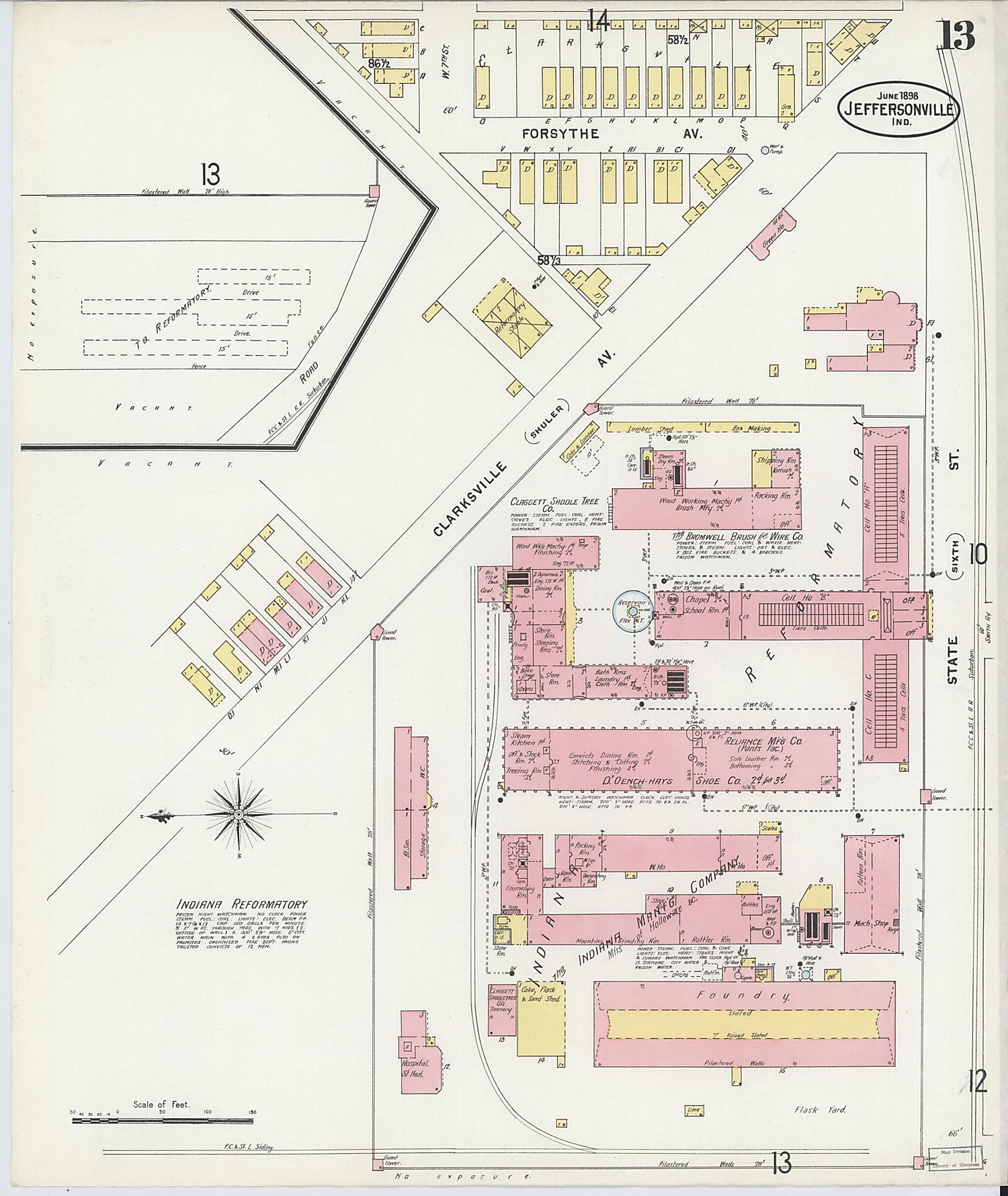 This old map of Jeffersonville, Clark County, Indiana was created by Sanborn Map Company in 1898