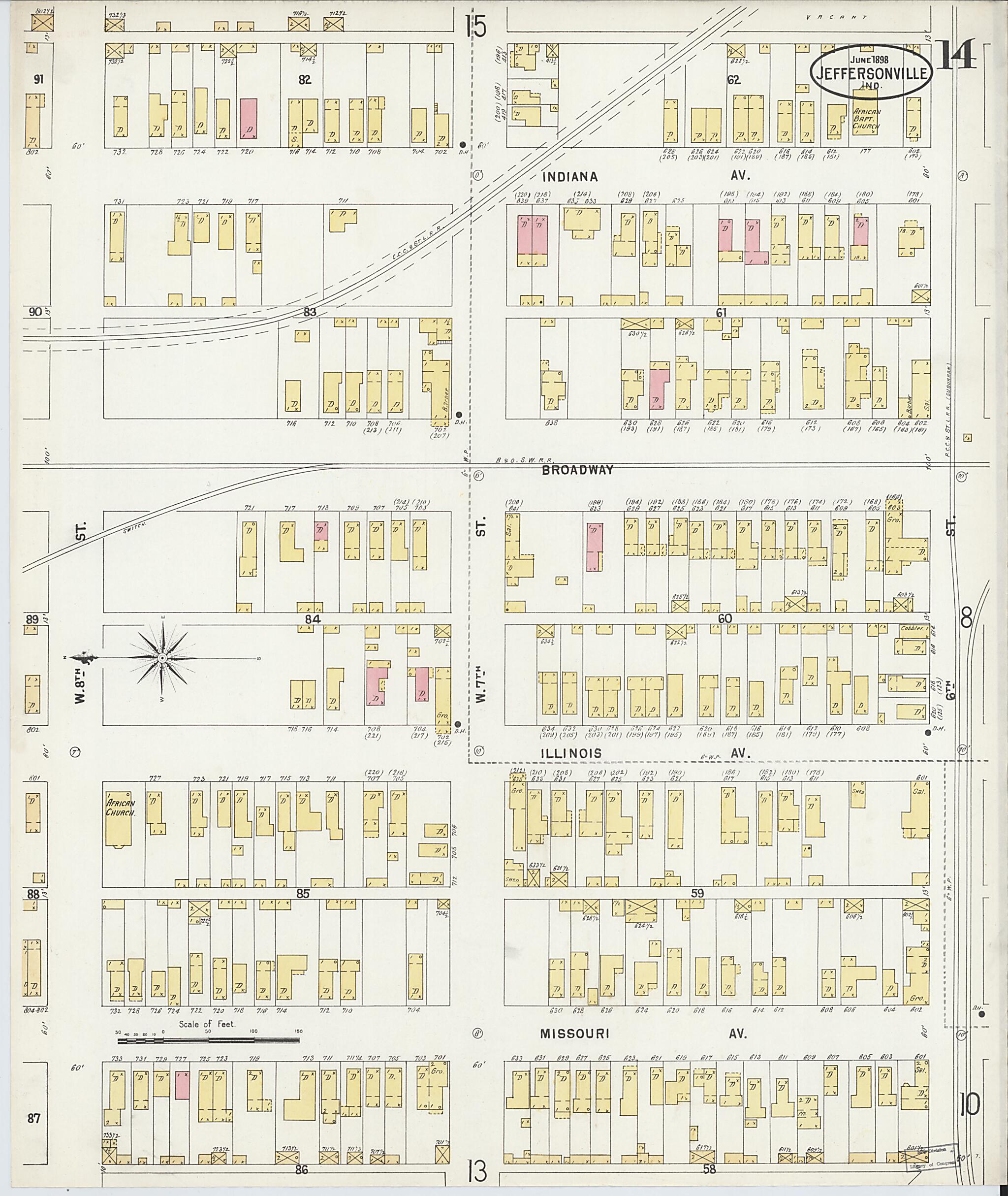 This old map of Jeffersonville, Clark County, Indiana was created by Sanborn Map Company in 1898