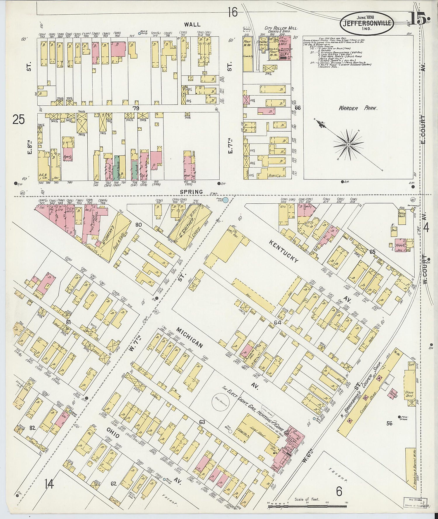 This old map of Jeffersonville, Clark County, Indiana was created by Sanborn Map Company in 1898