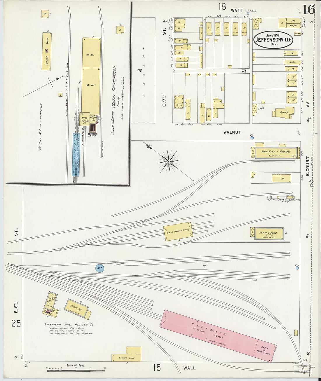 This old map of Jeffersonville, Clark County, Indiana was created by Sanborn Map Company in 1898