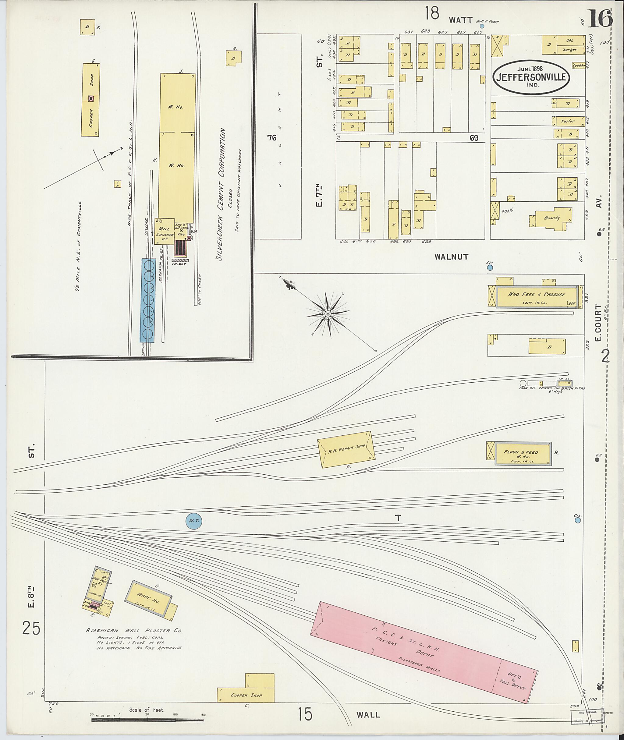 This old map of Jeffersonville, Clark County, Indiana was created by Sanborn Map Company in 1898