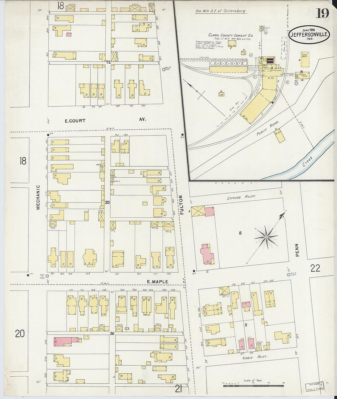 This old map of Jeffersonville, Clark County, Indiana was created by Sanborn Map Company in 1898