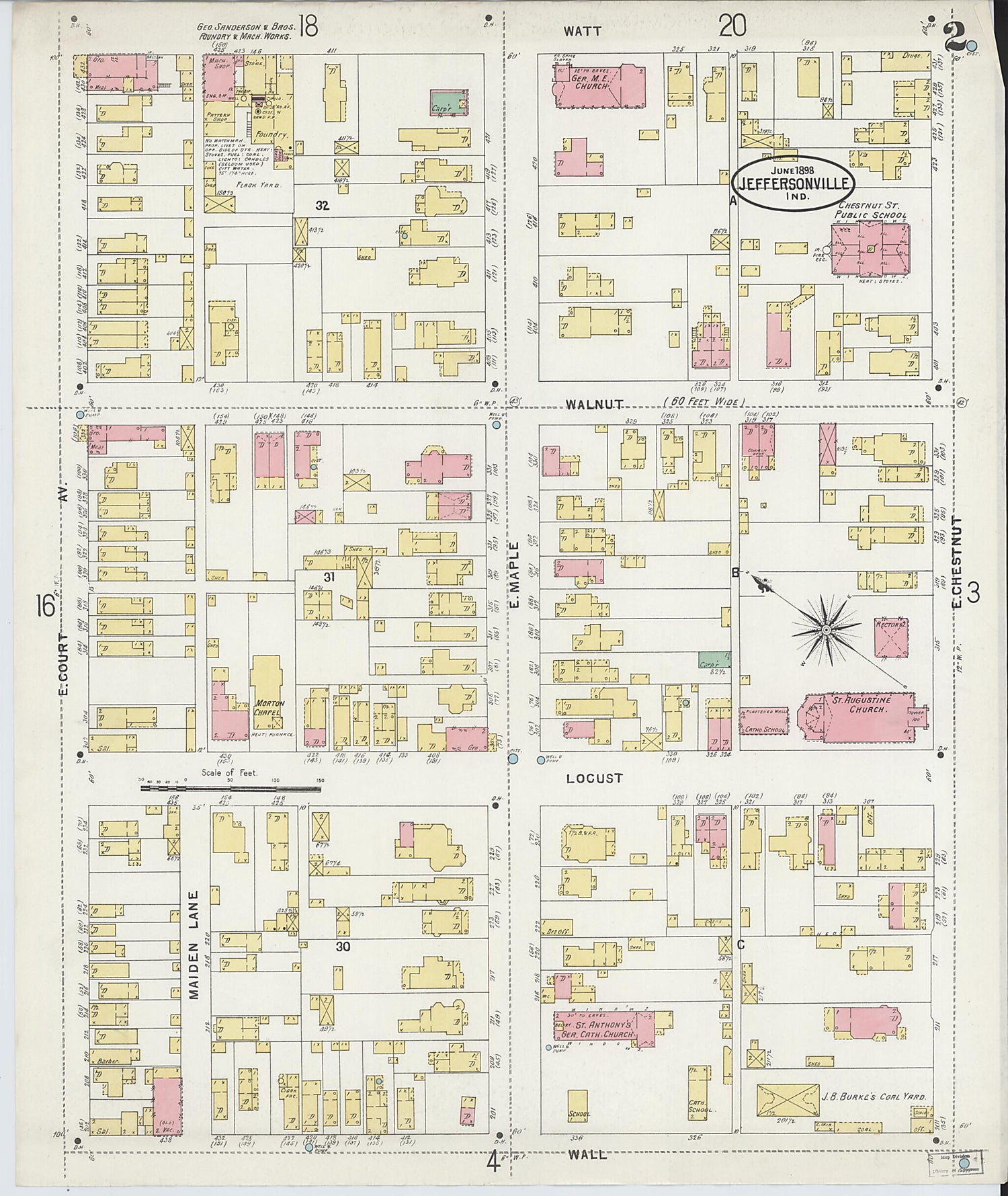 This old map of Jeffersonville, Clark County, Indiana was created by Sanborn Map Company in 1898