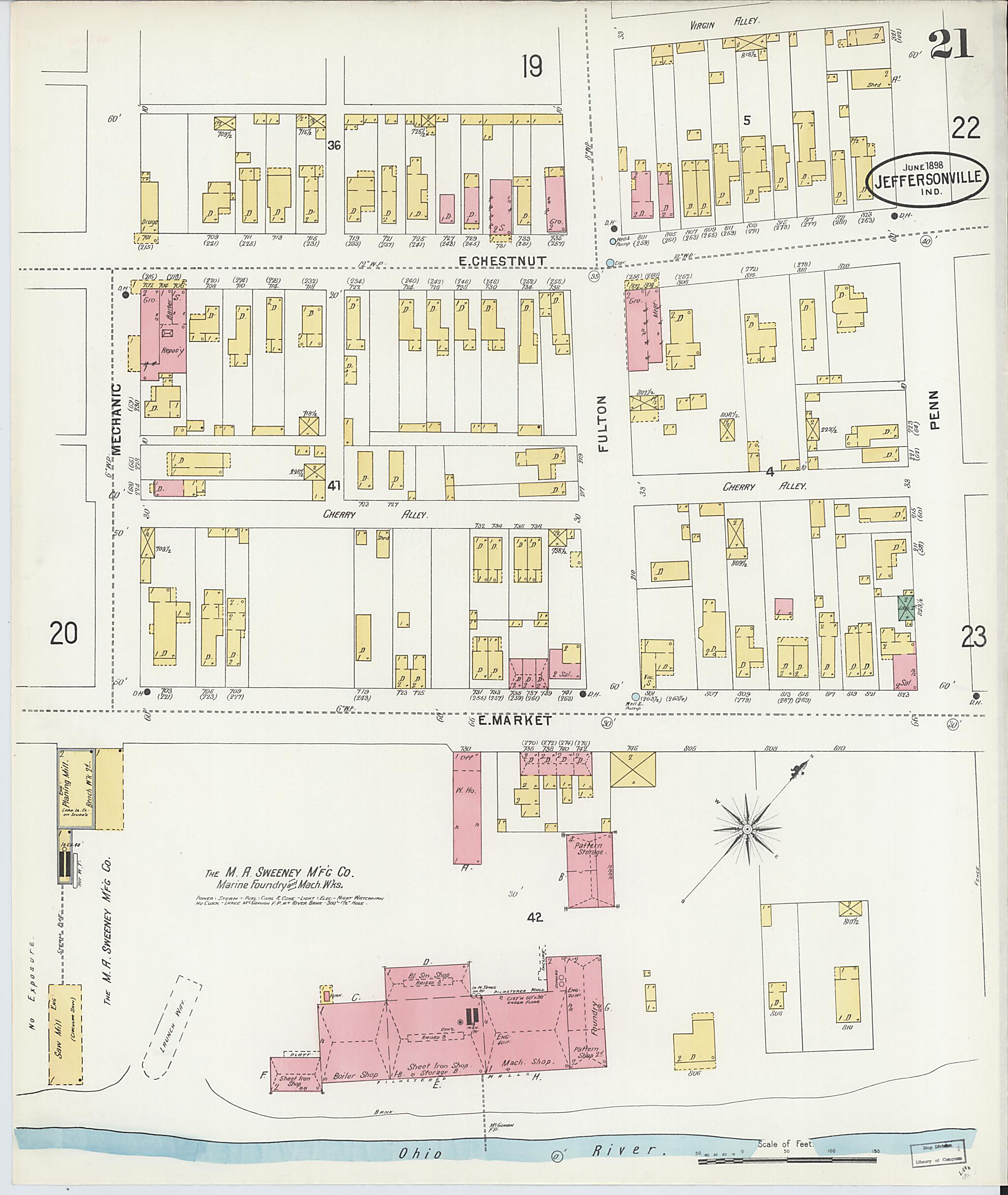 This old map of Jeffersonville, Clark County, Indiana was created by Sanborn Map Company in 1898