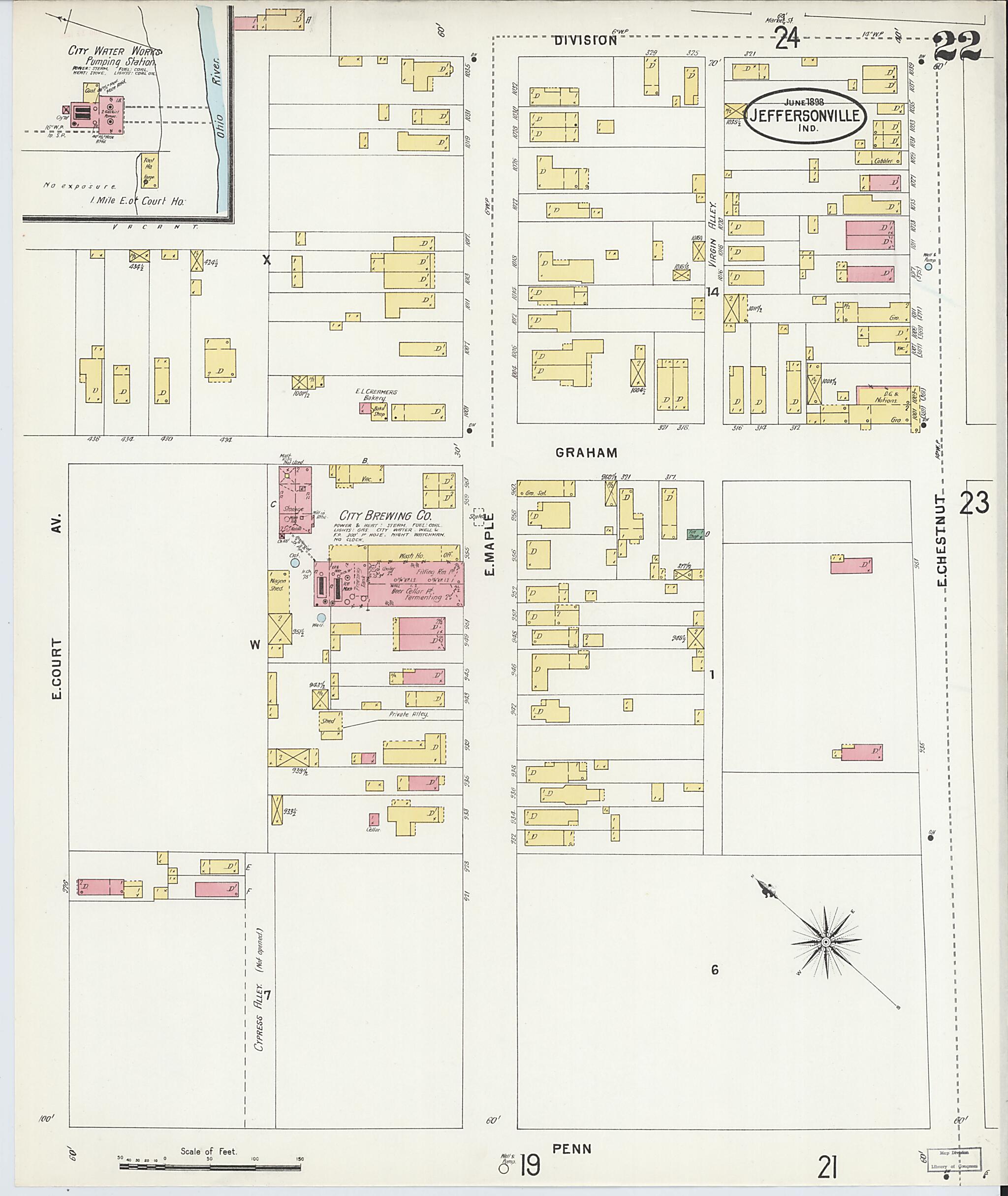 This old map of Jeffersonville, Clark County, Indiana was created by Sanborn Map Company in 1898