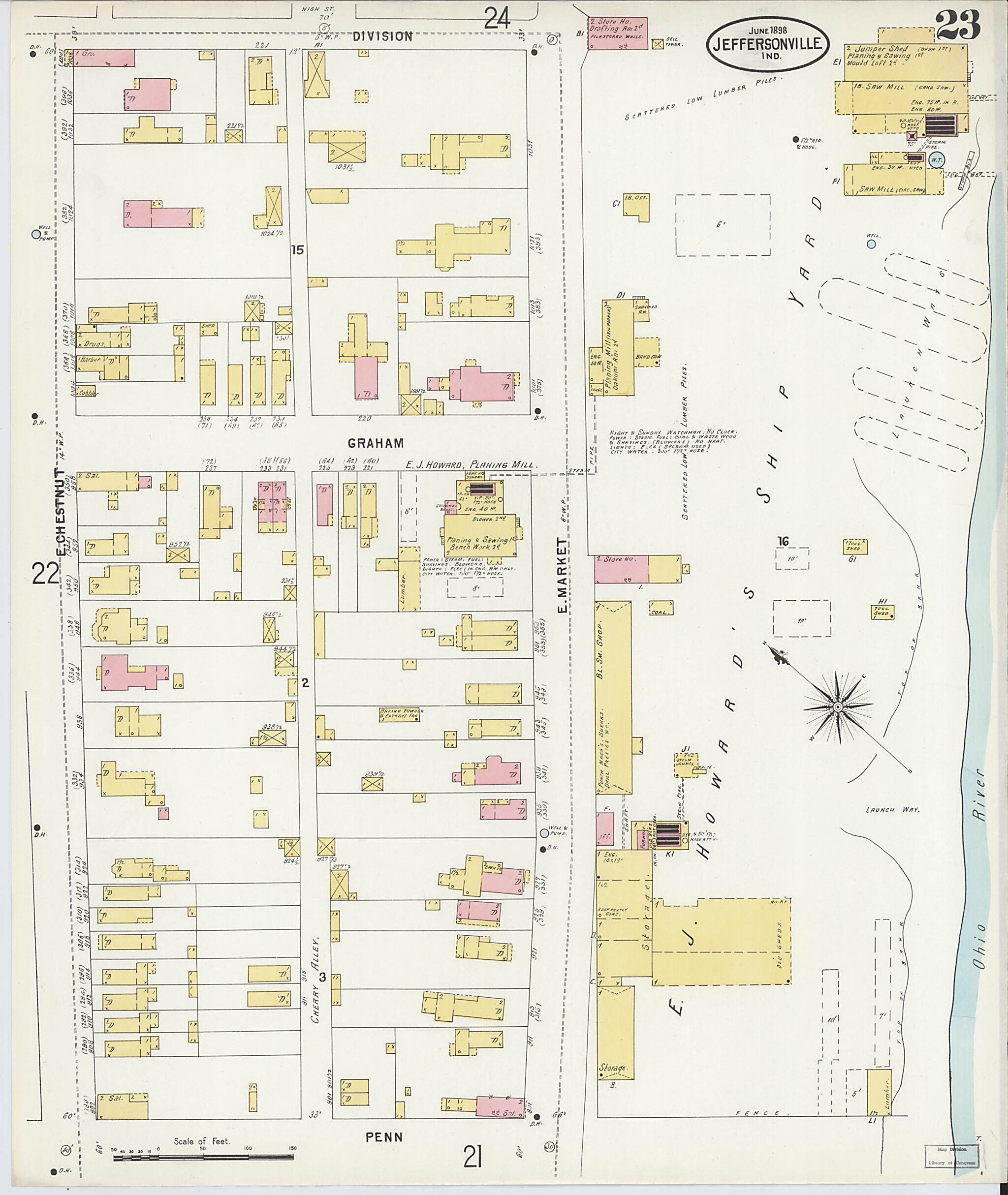 This old map of Jeffersonville, Clark County, Indiana was created by Sanborn Map Company in 1898