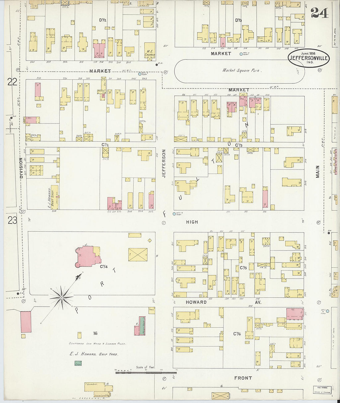 This old map of Jeffersonville, Clark County, Indiana was created by Sanborn Map Company in 1898