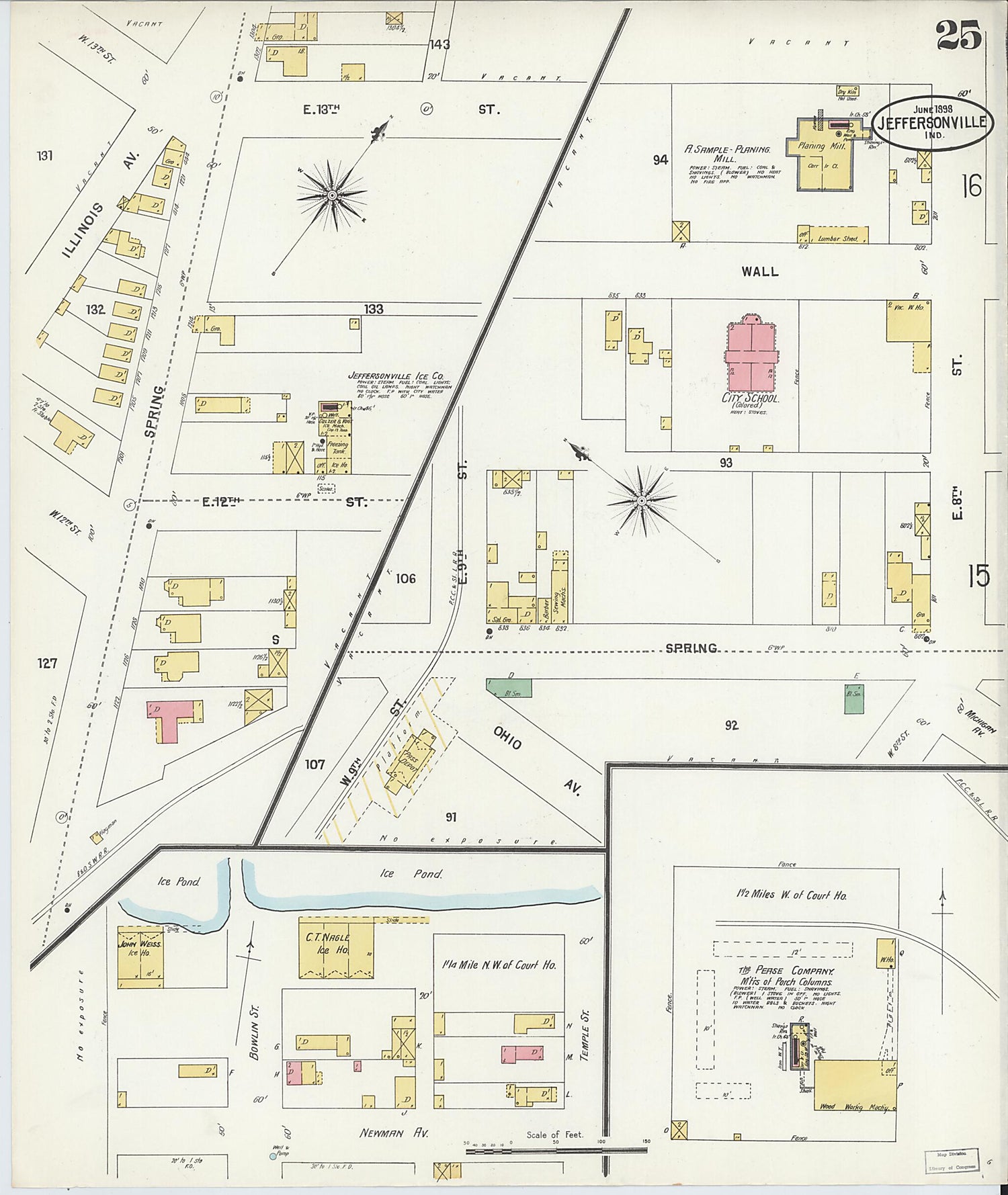 This old map of Jeffersonville, Clark County, Indiana was created by Sanborn Map Company in 1898