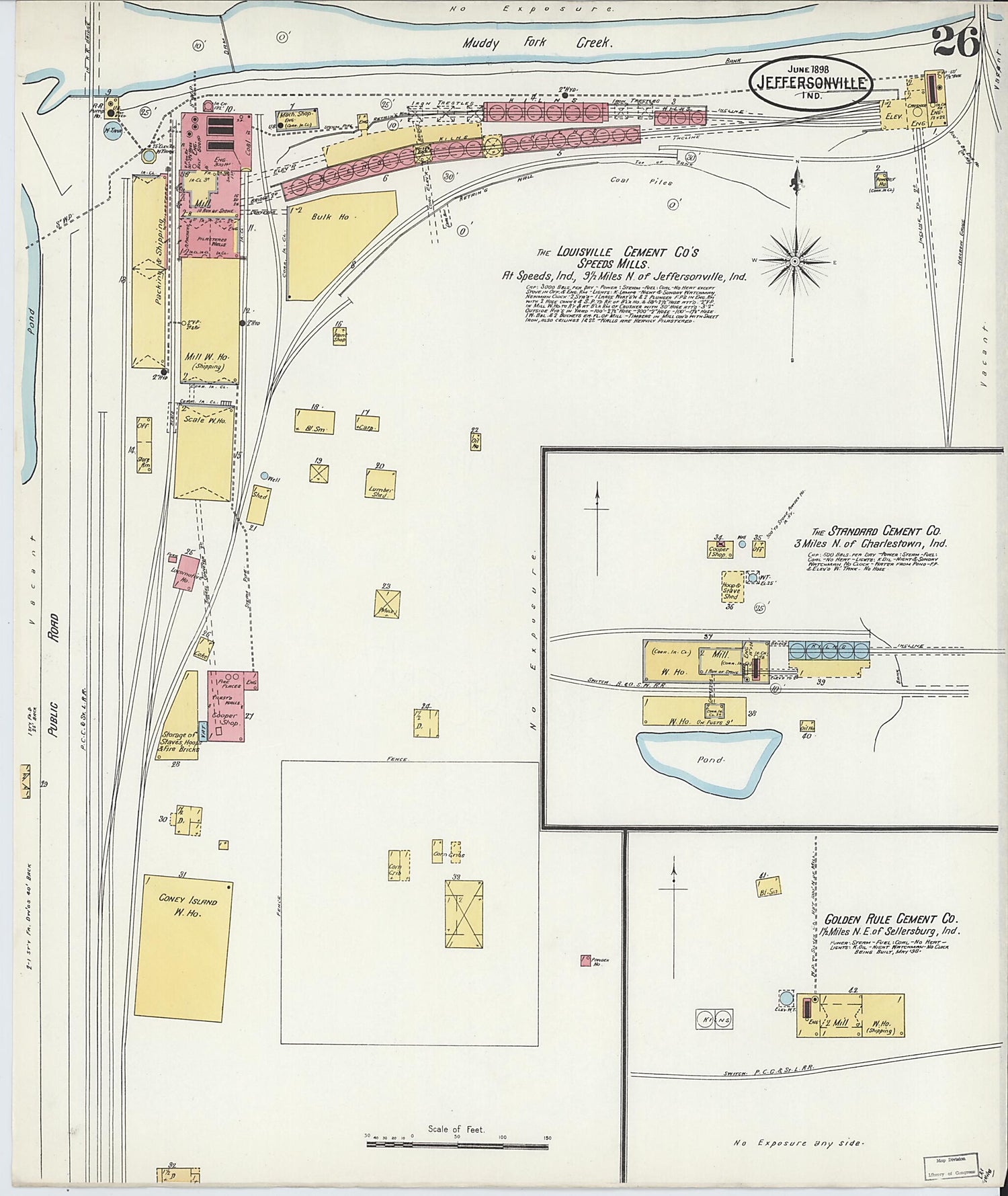 This old map of Jeffersonville, Clark County, Indiana was created by Sanborn Map Company in 1898