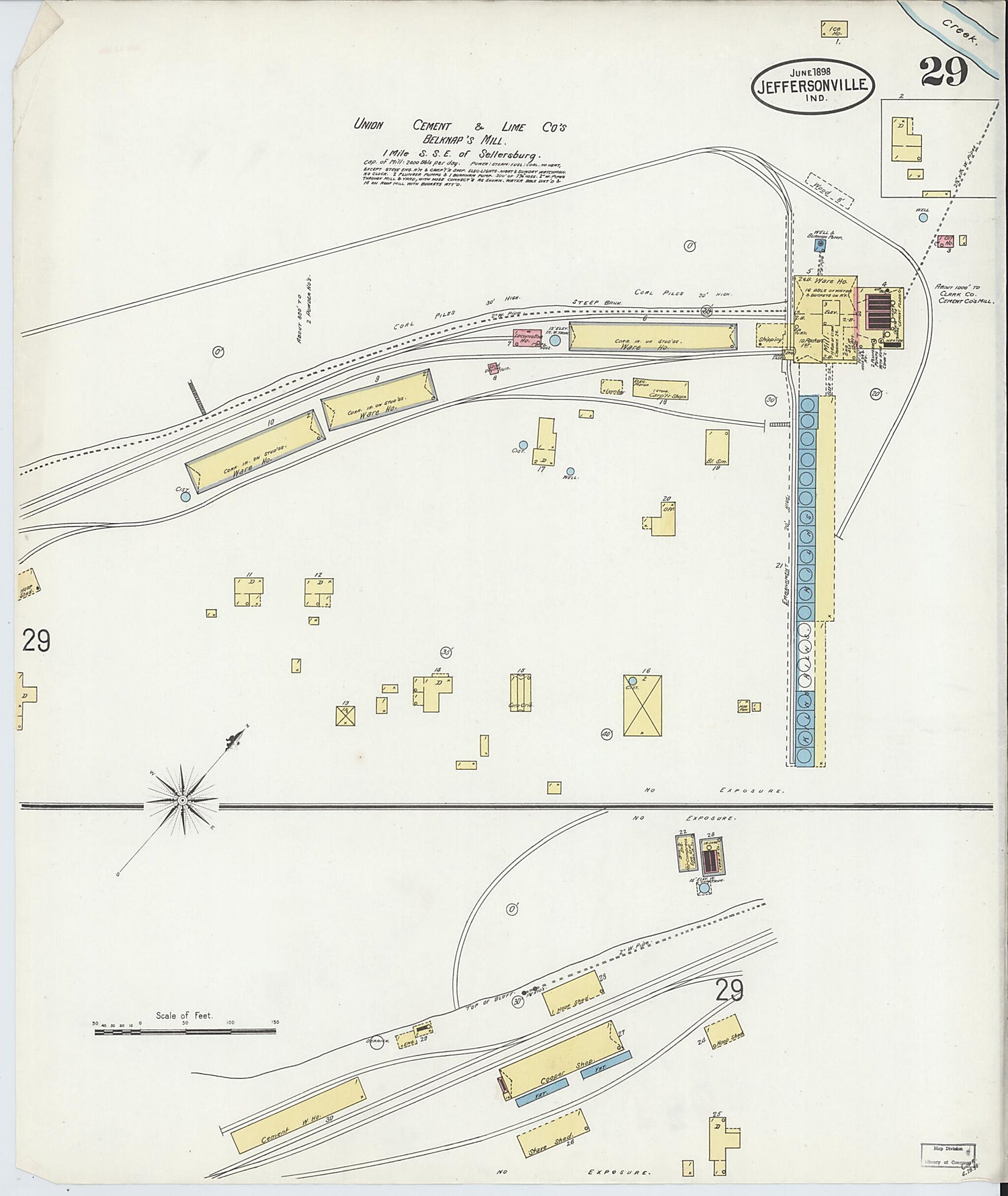 This old map of Jeffersonville, Clark County, Indiana was created by Sanborn Map Company in 1898