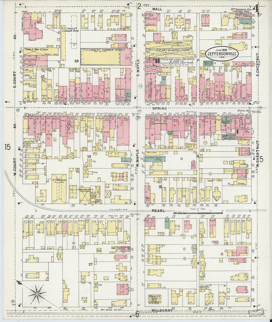 This old map of Jeffersonville, Clark County, Indiana was created by Sanborn Map Company in 1898