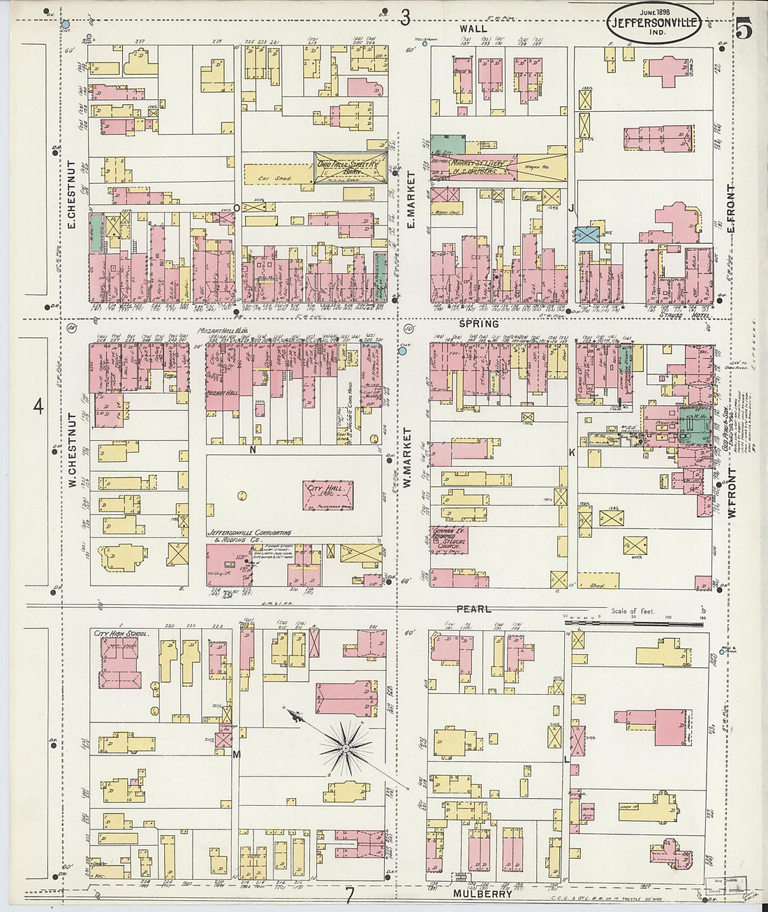 This old map of Jeffersonville, Clark County, Indiana was created by Sanborn Map Company in 1898