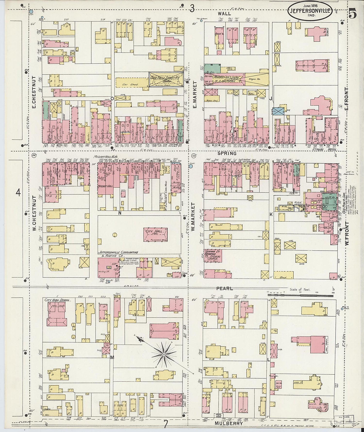 This old map of Jeffersonville, Clark County, Indiana was created by Sanborn Map Company in 1898