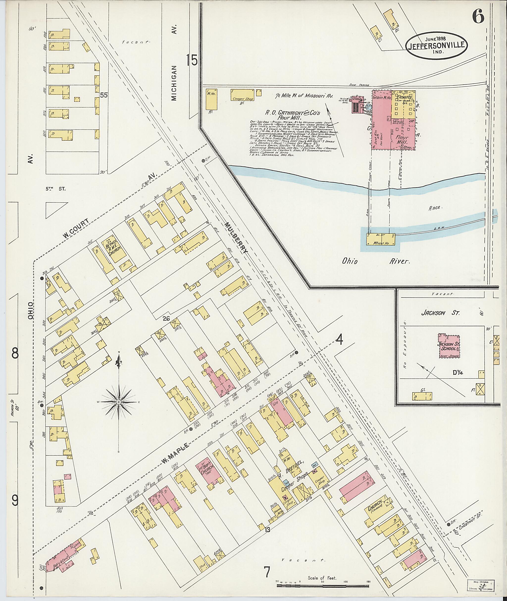 This old map of Jeffersonville, Clark County, Indiana was created by Sanborn Map Company in 1898