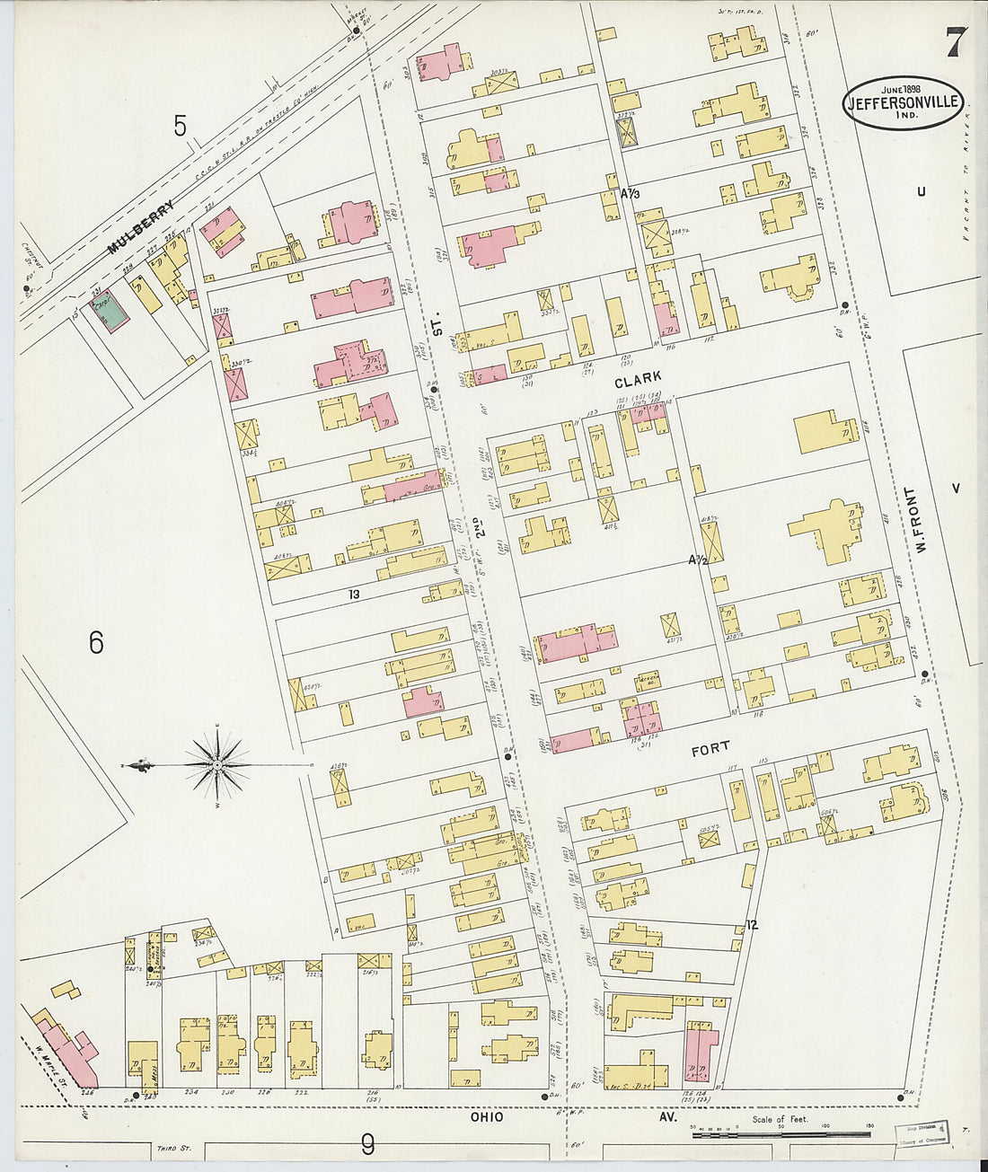 This old map of Jeffersonville, Clark County, Indiana was created by Sanborn Map Company in 1898