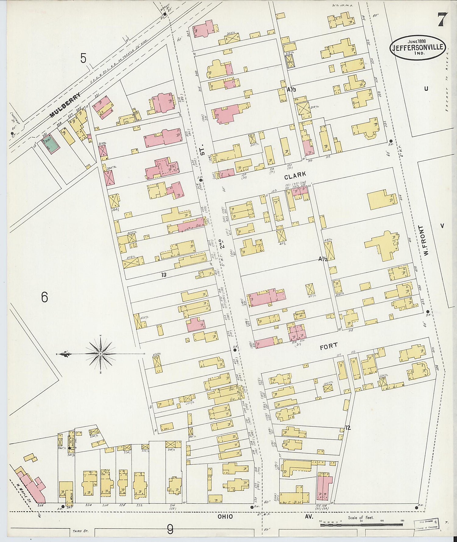 This old map of Jeffersonville, Clark County, Indiana was created by Sanborn Map Company in 1898