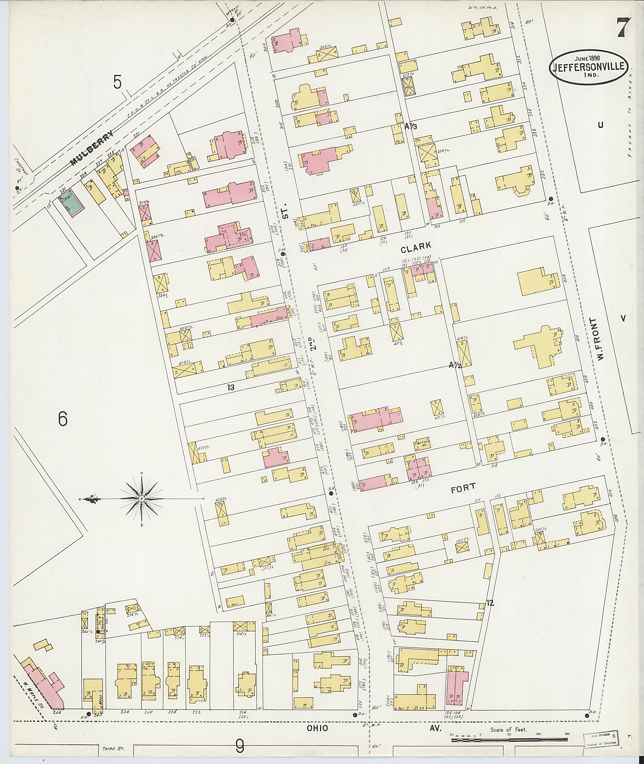 This old map of Jeffersonville, Clark County, Indiana was created by Sanborn Map Company in 1898