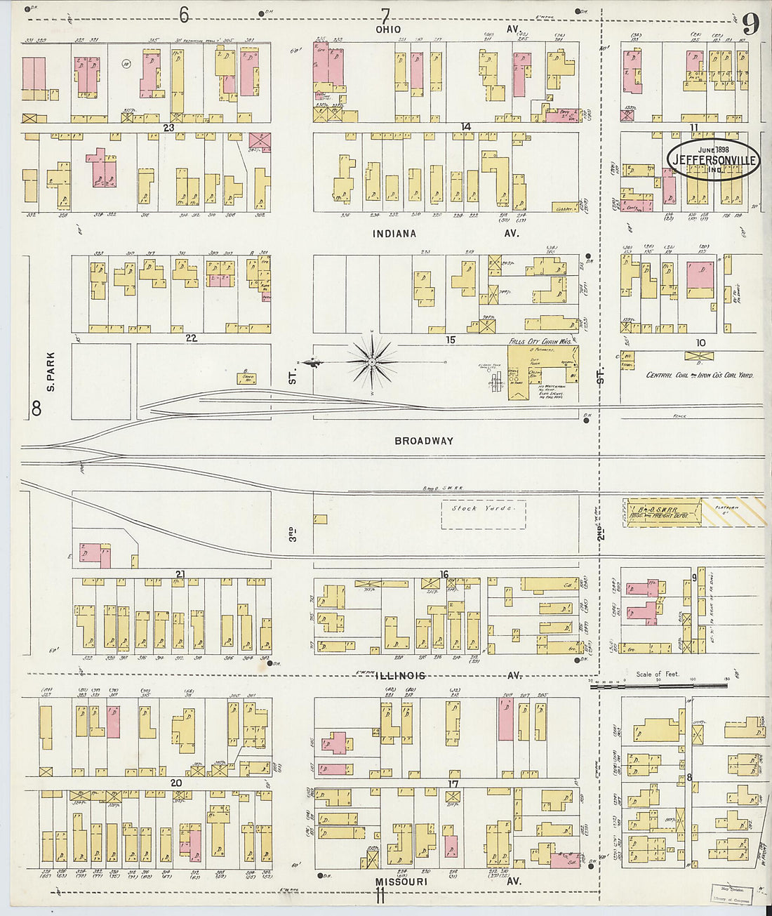 This old map of Jeffersonville, Clark County, Indiana was created by Sanborn Map Company in 1898