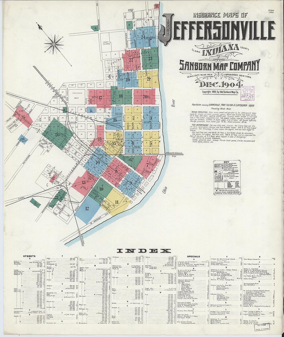 This old map of Jeffersonville, Clark County, Indiana was created by Sanborn Map Company in 1904