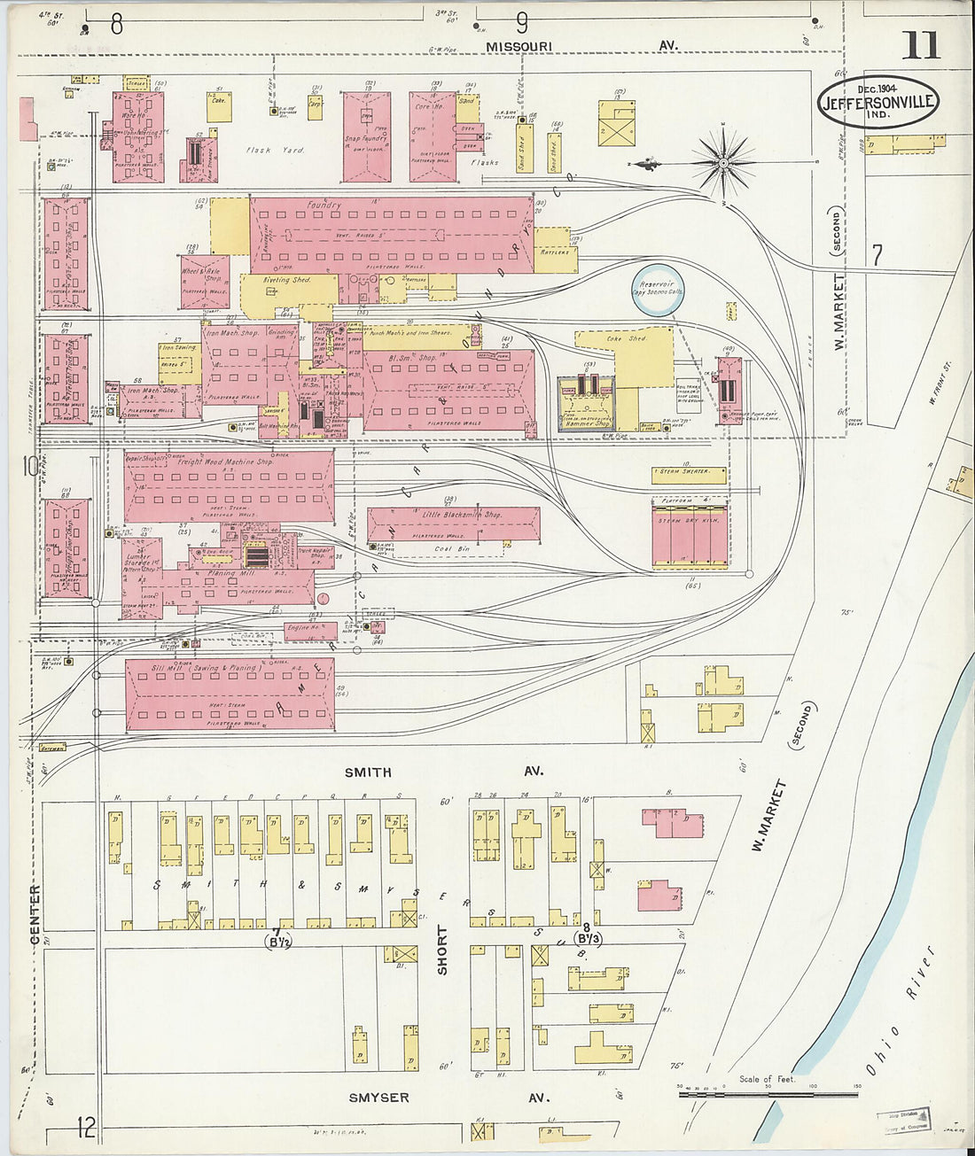 This old map of Jeffersonville, Clark County, Indiana was created by Sanborn Map Company in 1904