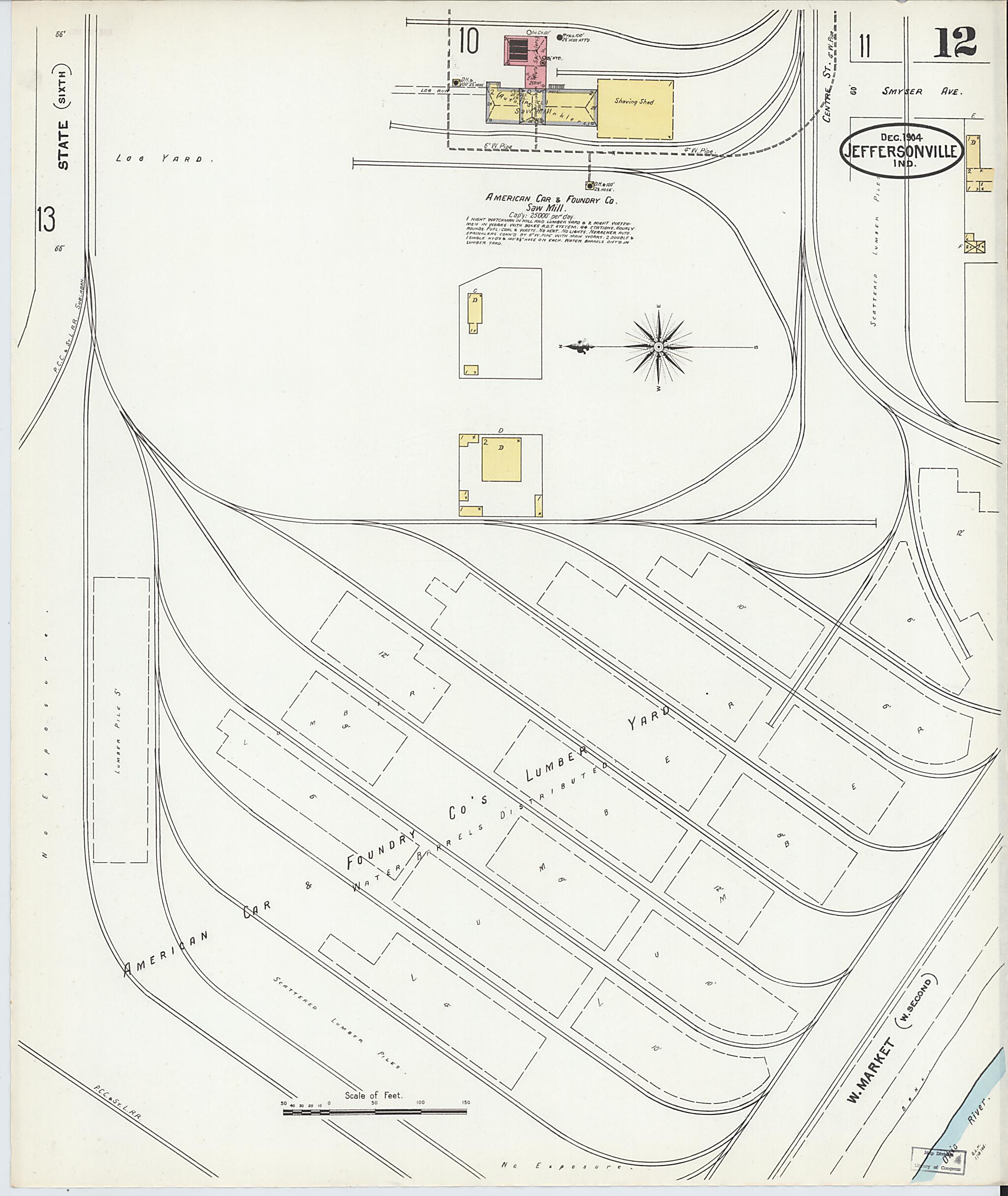 This old map of Jeffersonville, Clark County, Indiana was created by Sanborn Map Company in 1904