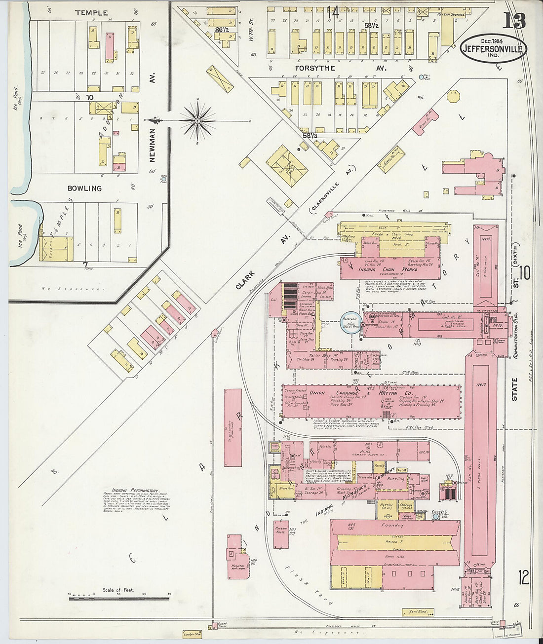 This old map of Jeffersonville, Clark County, Indiana was created by Sanborn Map Company in 1904