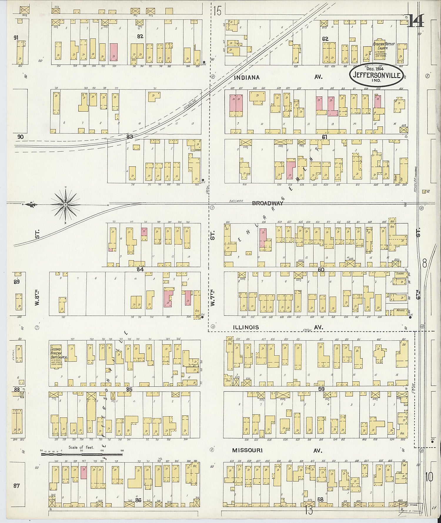 This old map of Jeffersonville, Clark County, Indiana was created by Sanborn Map Company in 1904