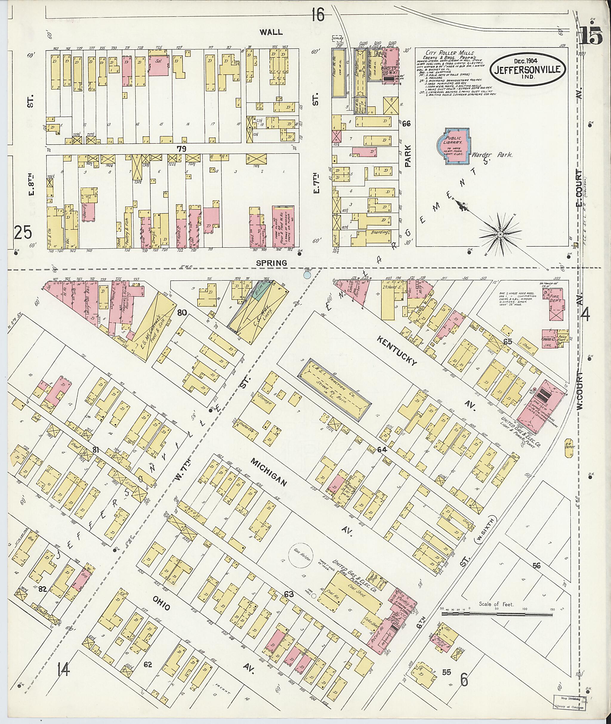 This old map of Jeffersonville, Clark County, Indiana was created by Sanborn Map Company in 1904