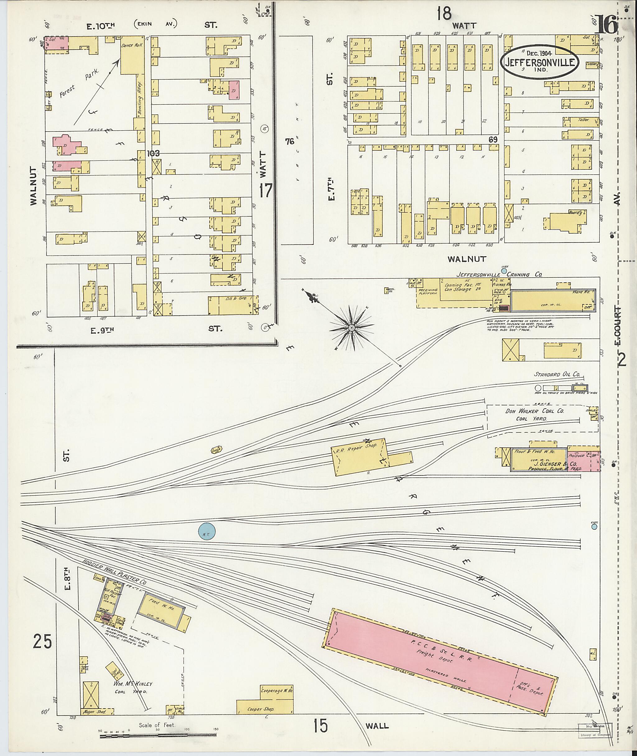 This old map of Jeffersonville, Clark County, Indiana was created by Sanborn Map Company in 1904