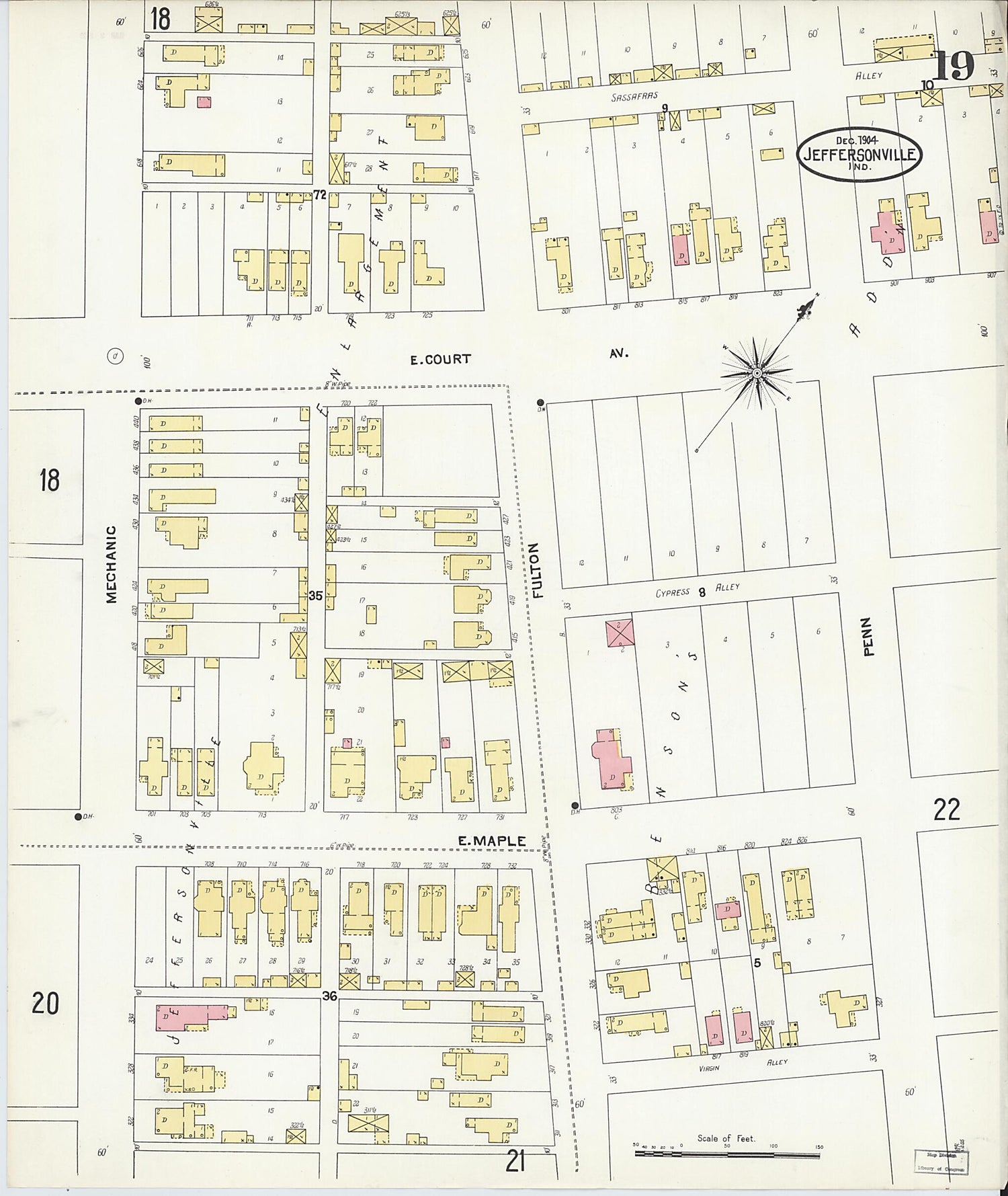 This old map of Jeffersonville, Clark County, Indiana was created by Sanborn Map Company in 1904