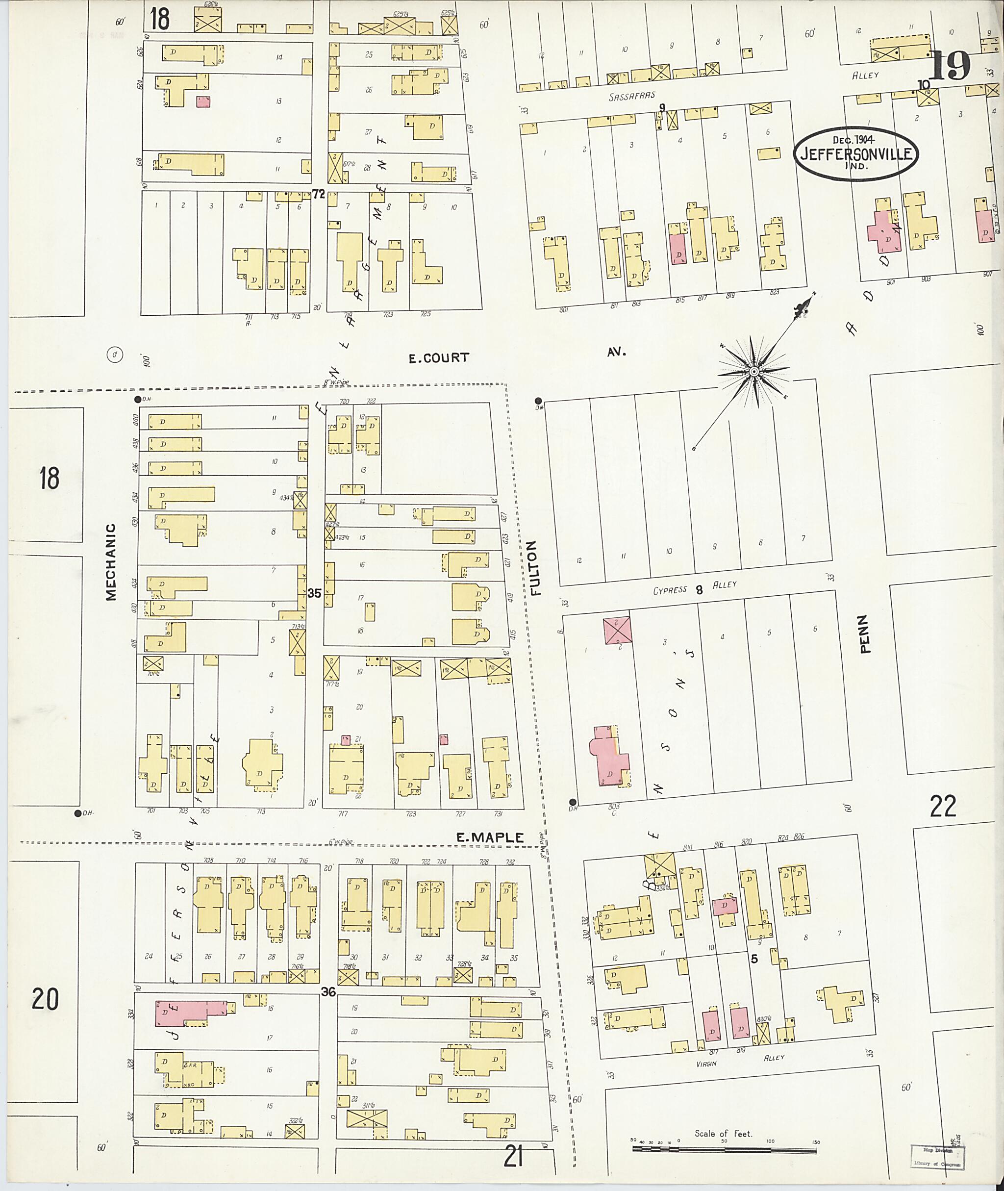 This old map of Jeffersonville, Clark County, Indiana was created by Sanborn Map Company in 1904