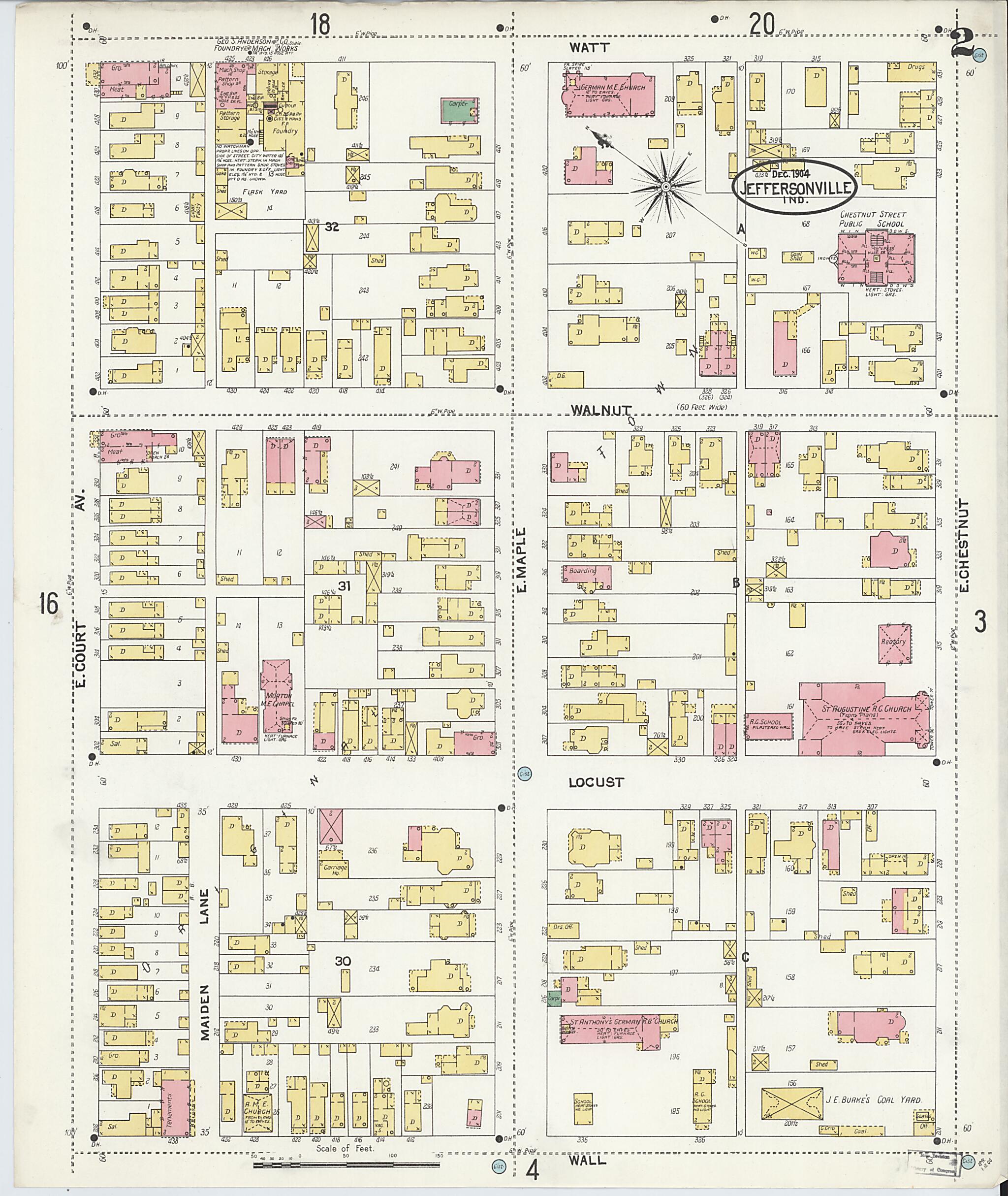 This old map of Jeffersonville, Clark County, Indiana was created by Sanborn Map Company in 1904