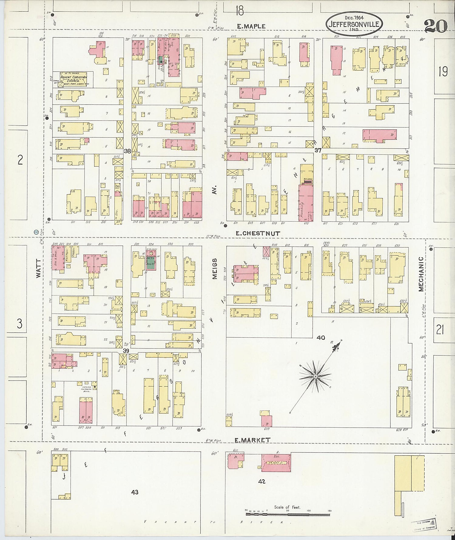 This old map of Jeffersonville, Clark County, Indiana was created by Sanborn Map Company in 1904