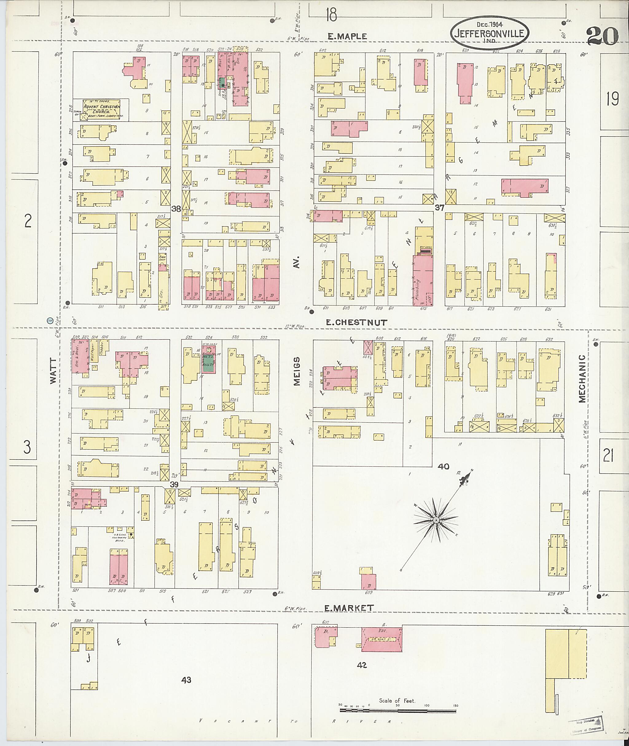 This old map of Jeffersonville, Clark County, Indiana was created by Sanborn Map Company in 1904