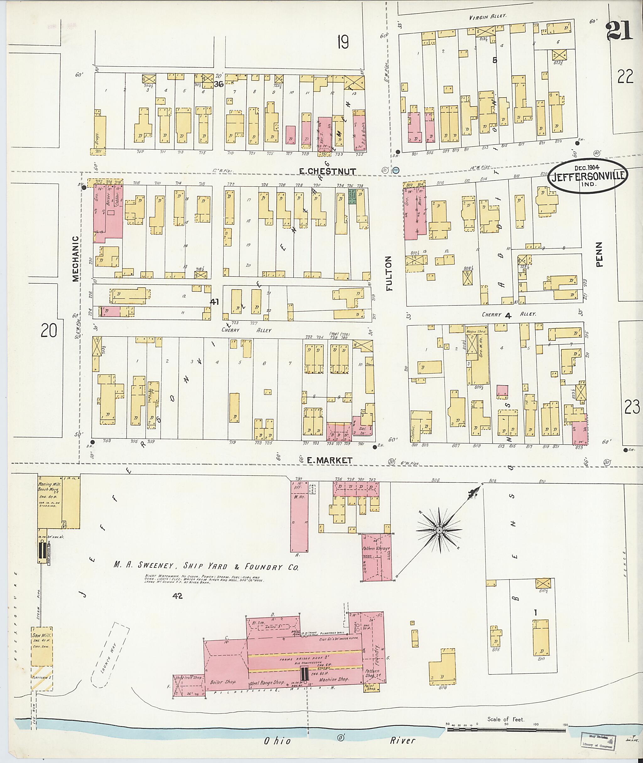 This old map of Jeffersonville, Clark County, Indiana was created by Sanborn Map Company in 1904