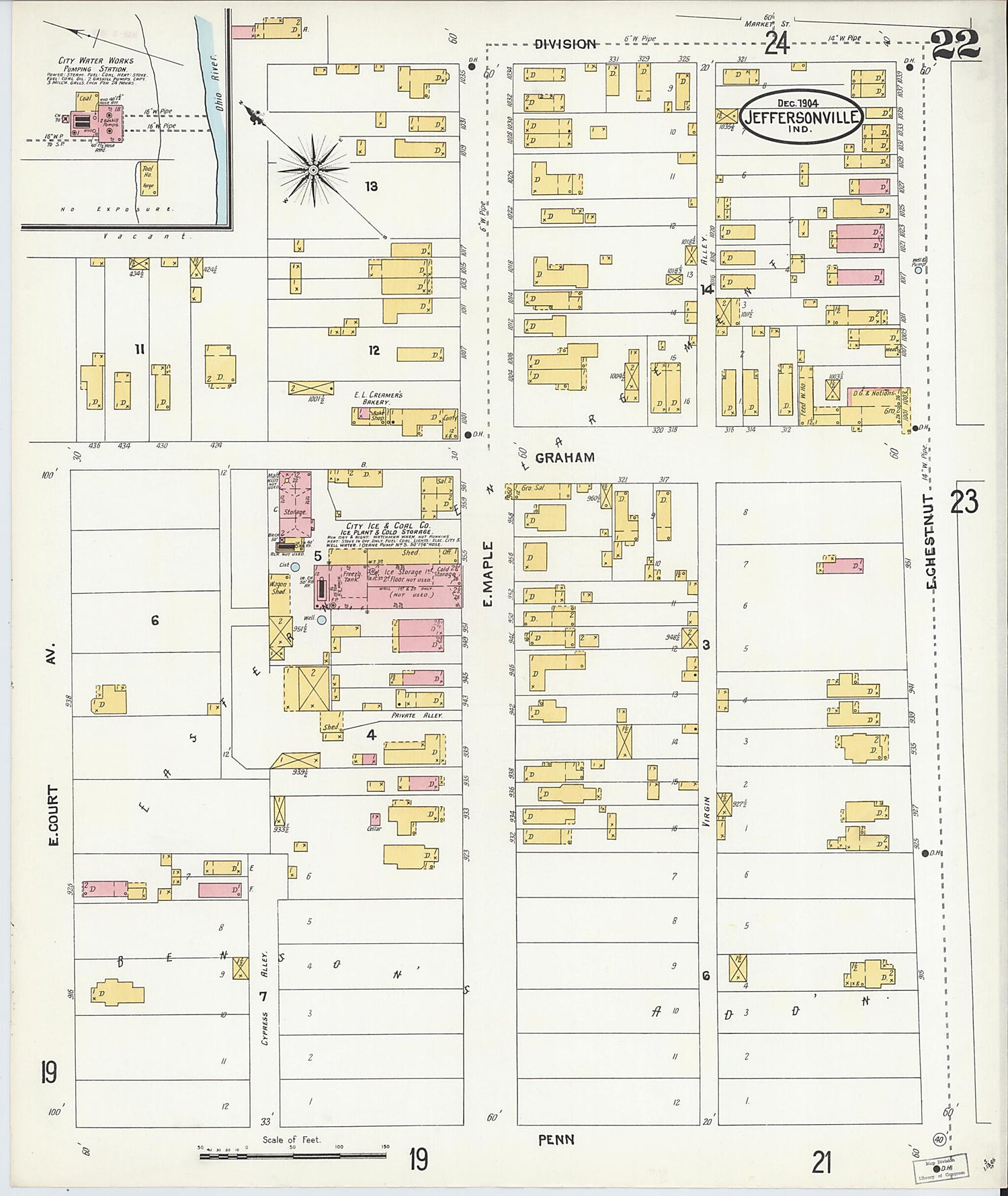 This old map of Jeffersonville, Clark County, Indiana was created by Sanborn Map Company in 1904