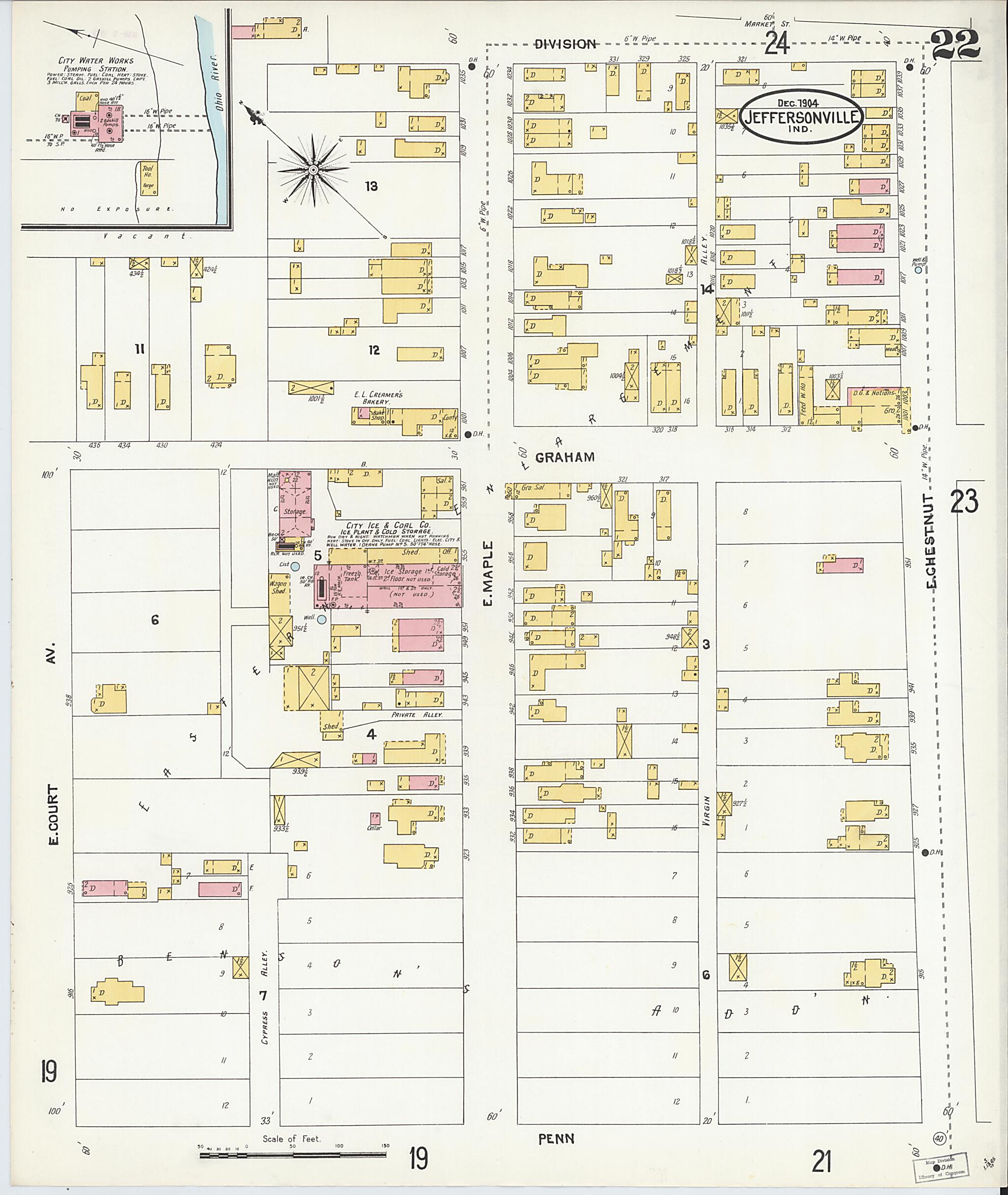 This old map of Jeffersonville, Clark County, Indiana was created by Sanborn Map Company in 1904