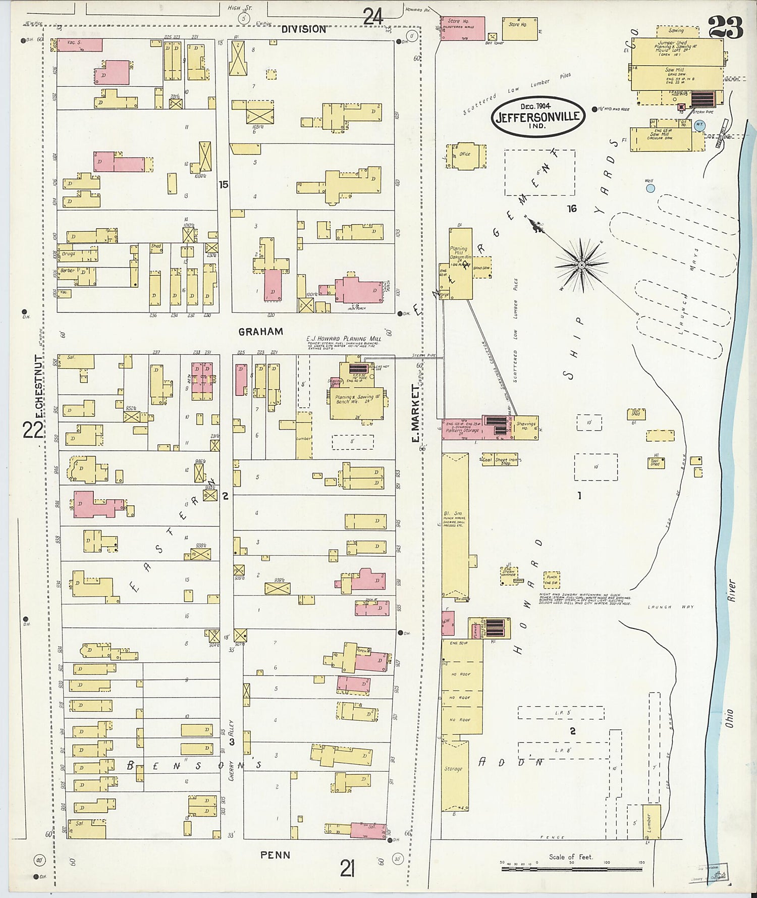 This old map of Jeffersonville, Clark County, Indiana was created by Sanborn Map Company in 1904