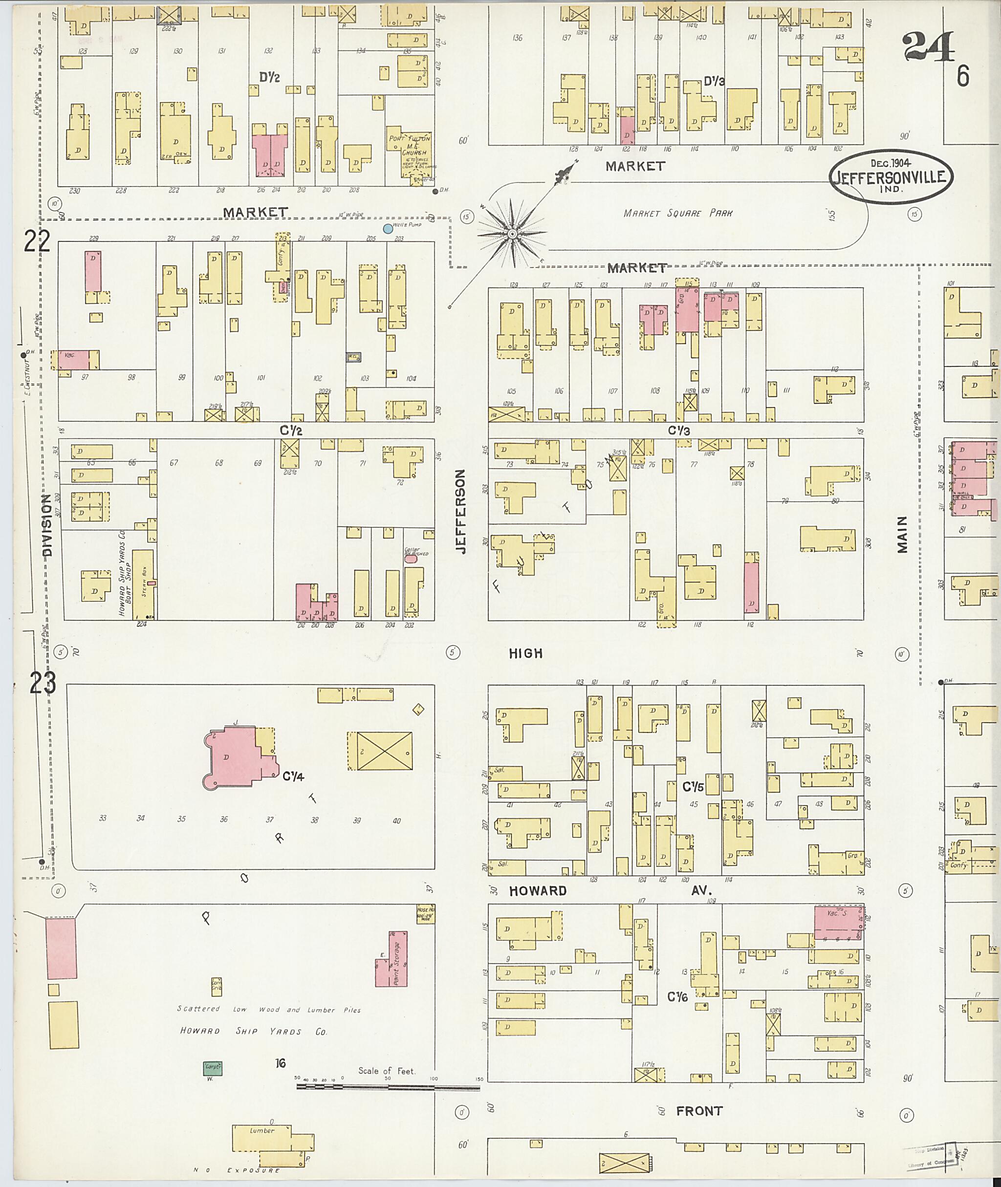 This old map of Jeffersonville, Clark County, Indiana was created by Sanborn Map Company in 1904