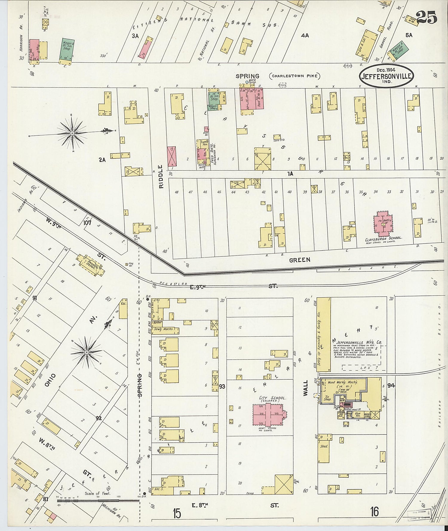 This old map of Jeffersonville, Clark County, Indiana was created by Sanborn Map Company in 1904