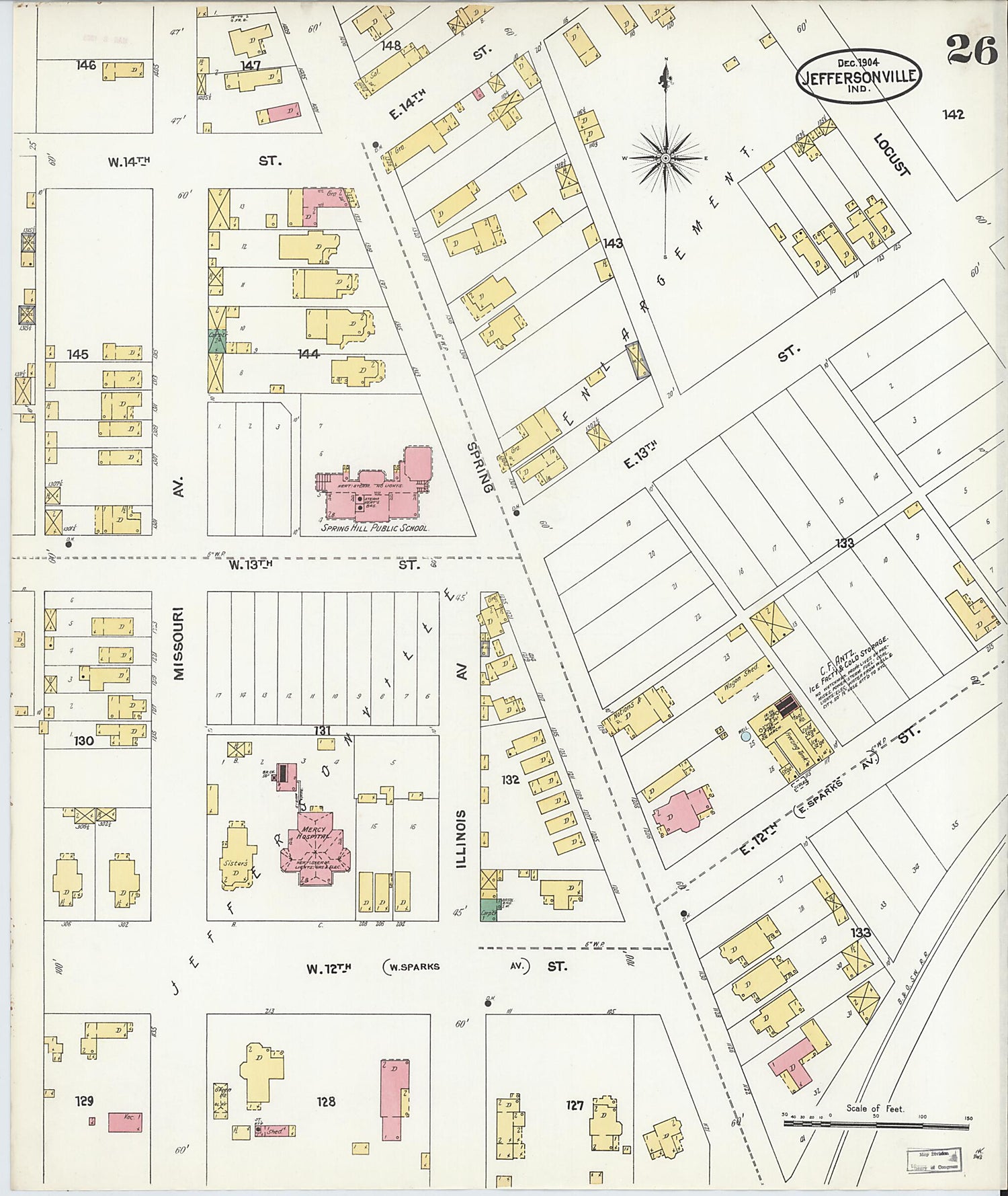 This old map of Jeffersonville, Clark County, Indiana was created by Sanborn Map Company in 1904