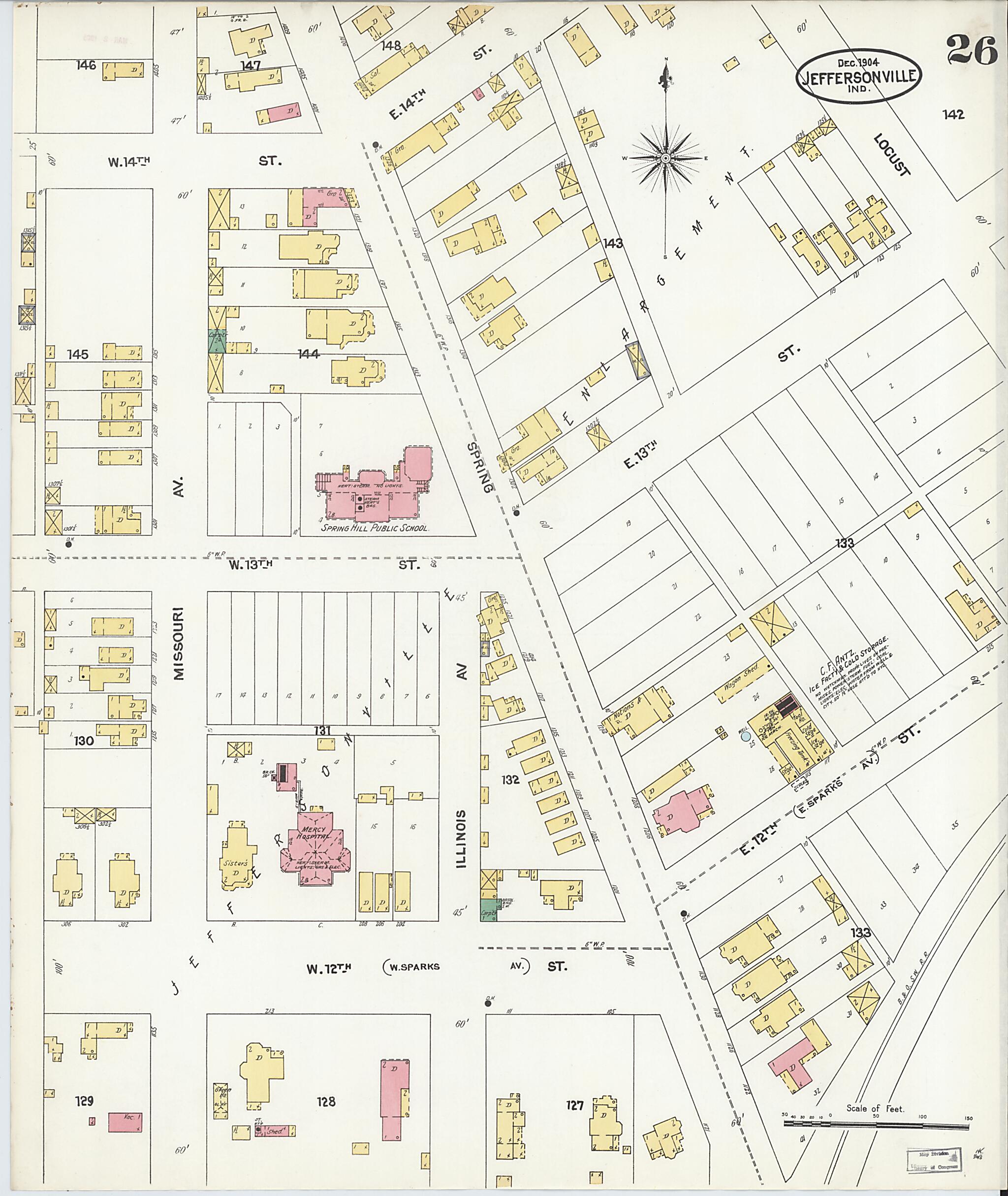 This old map of Jeffersonville, Clark County, Indiana was created by Sanborn Map Company in 1904