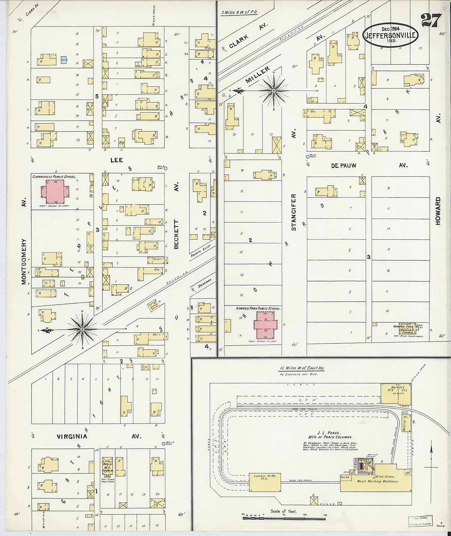 This old map of Jeffersonville, Clark County, Indiana was created by Sanborn Map Company in 1904