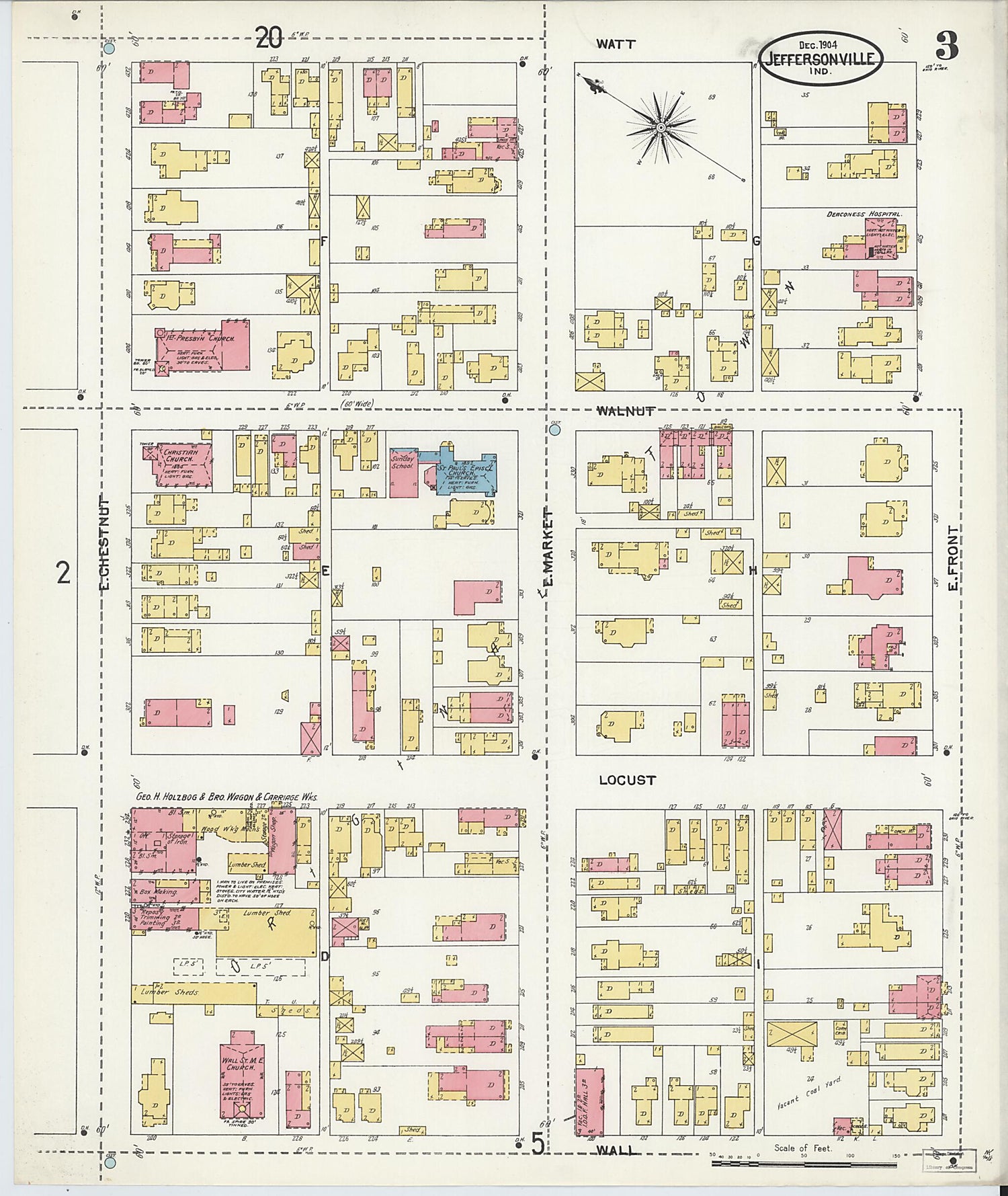 This old map of Jeffersonville, Clark County, Indiana was created by Sanborn Map Company in 1904