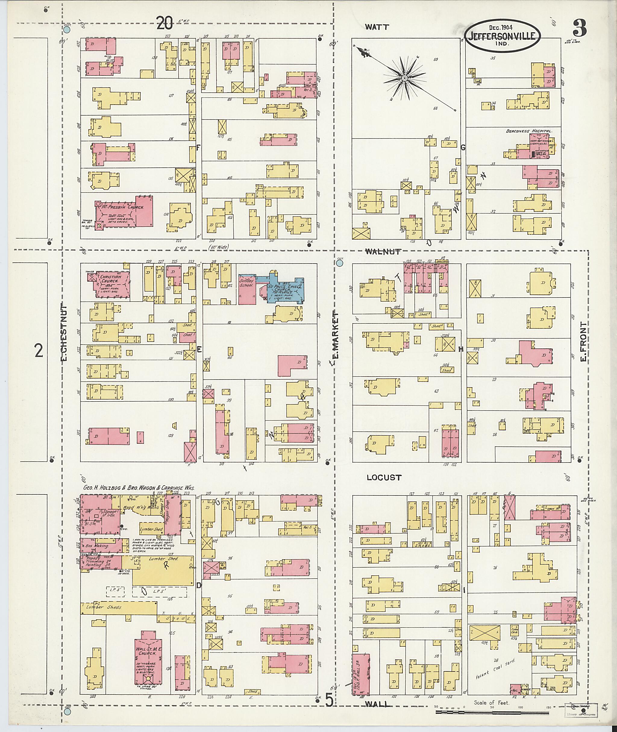 This old map of Jeffersonville, Clark County, Indiana was created by Sanborn Map Company in 1904