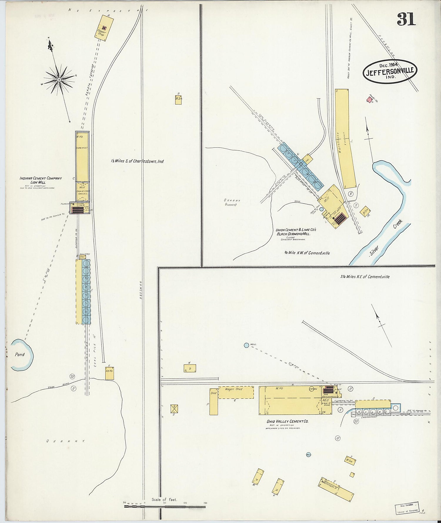 This old map of Jeffersonville, Clark County, Indiana was created by Sanborn Map Company in 1904