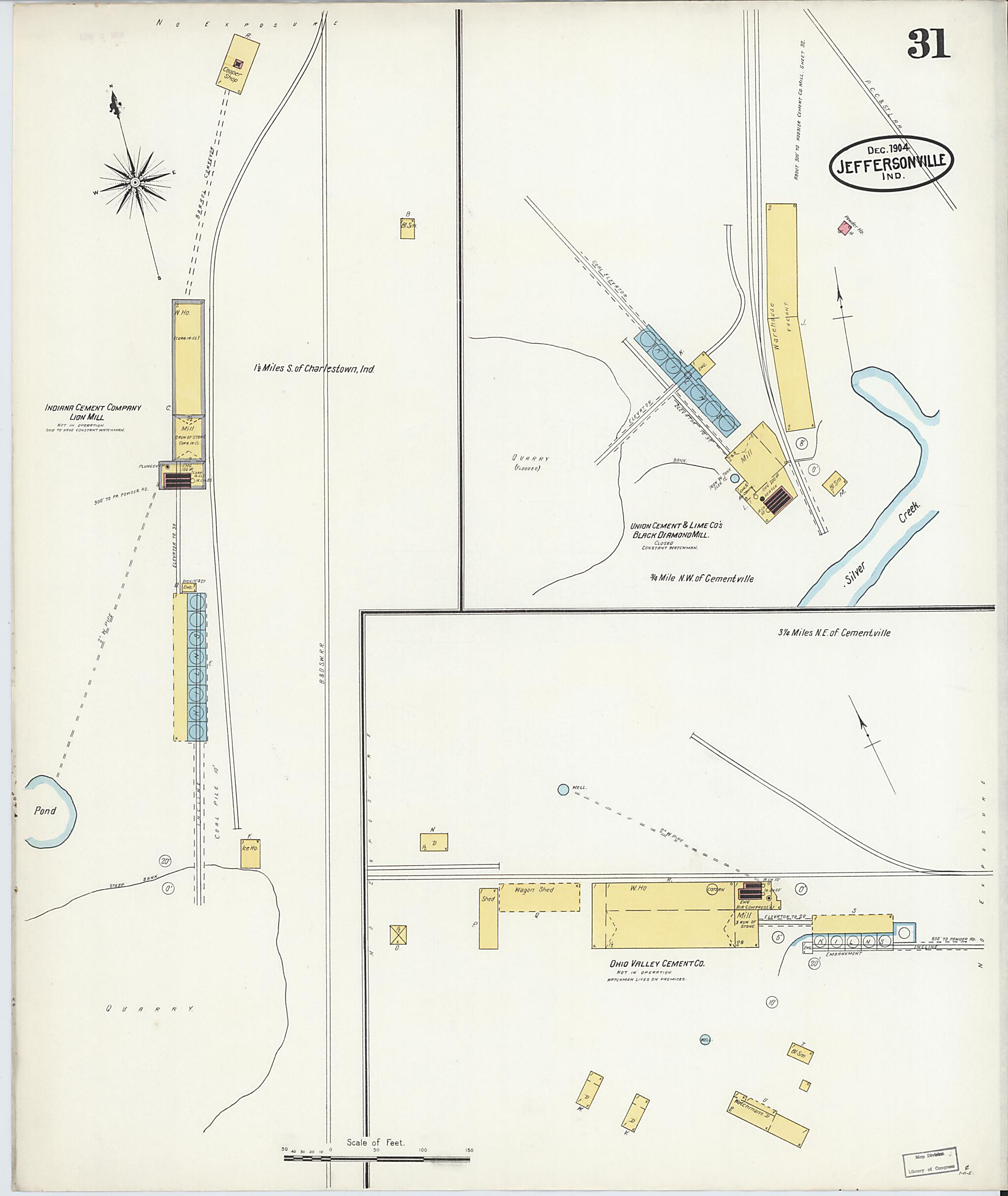 This old map of Jeffersonville, Clark County, Indiana was created by Sanborn Map Company in 1904