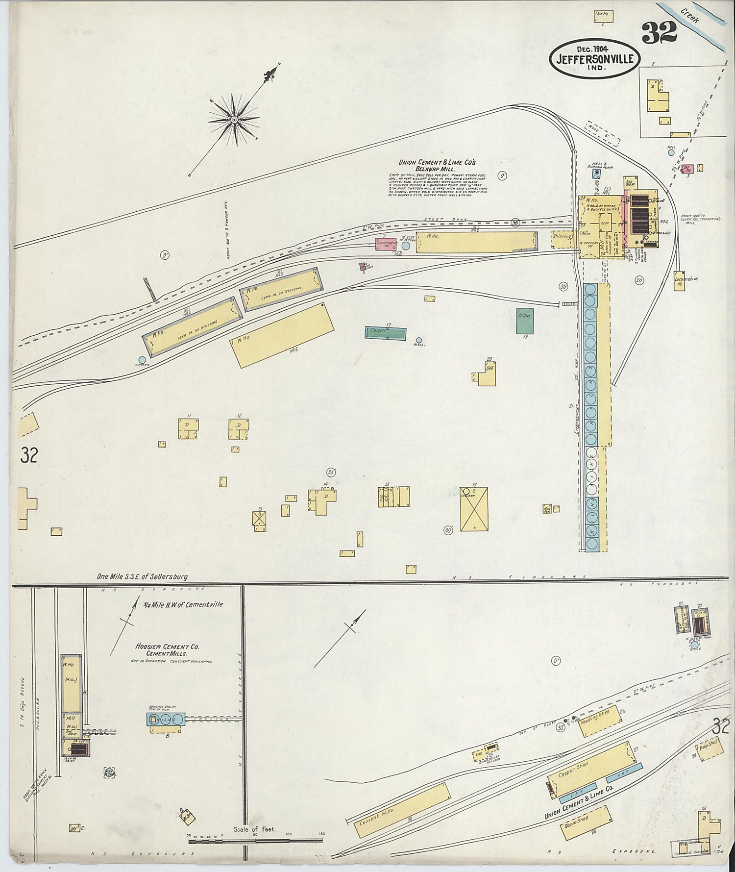 This old map of Jeffersonville, Clark County, Indiana was created by Sanborn Map Company in 1904